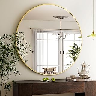 HARRITPURE 48 Inch Round Mirror, Gold Circle Bathroom Mirror, Modern Alu...