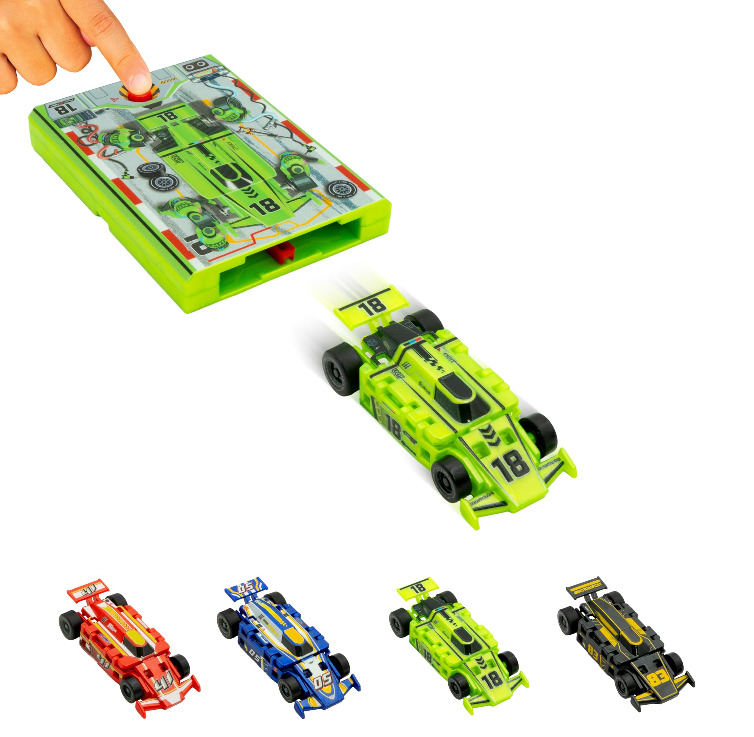 FLAT 2 FAST Original Speed Card Racer – Flat Car Racer and Pocket Size Racecar Launcher with Real Rubber Tires for High-Speed Racing – Load, Launch, Race! – Neon Green