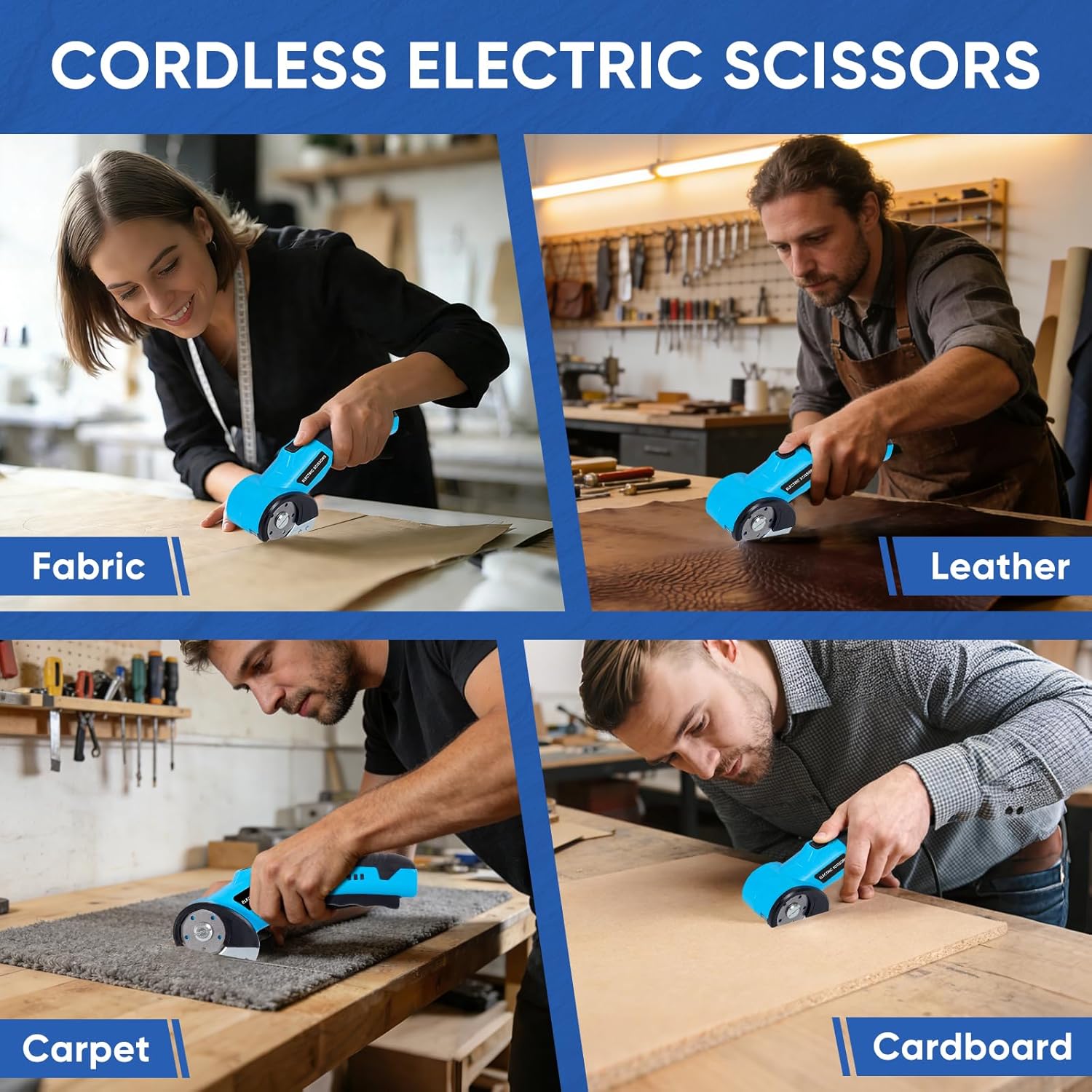 Upgraded Cordless Electric Scissors, Cardboard Cutter Electric 4.2V 360RPM 2000mAh, Rechargeable Electric Scissors for Cardboard,For Thin Cardboard Box Carpet Leather,Paper,Fabric,Carpet,Plastic