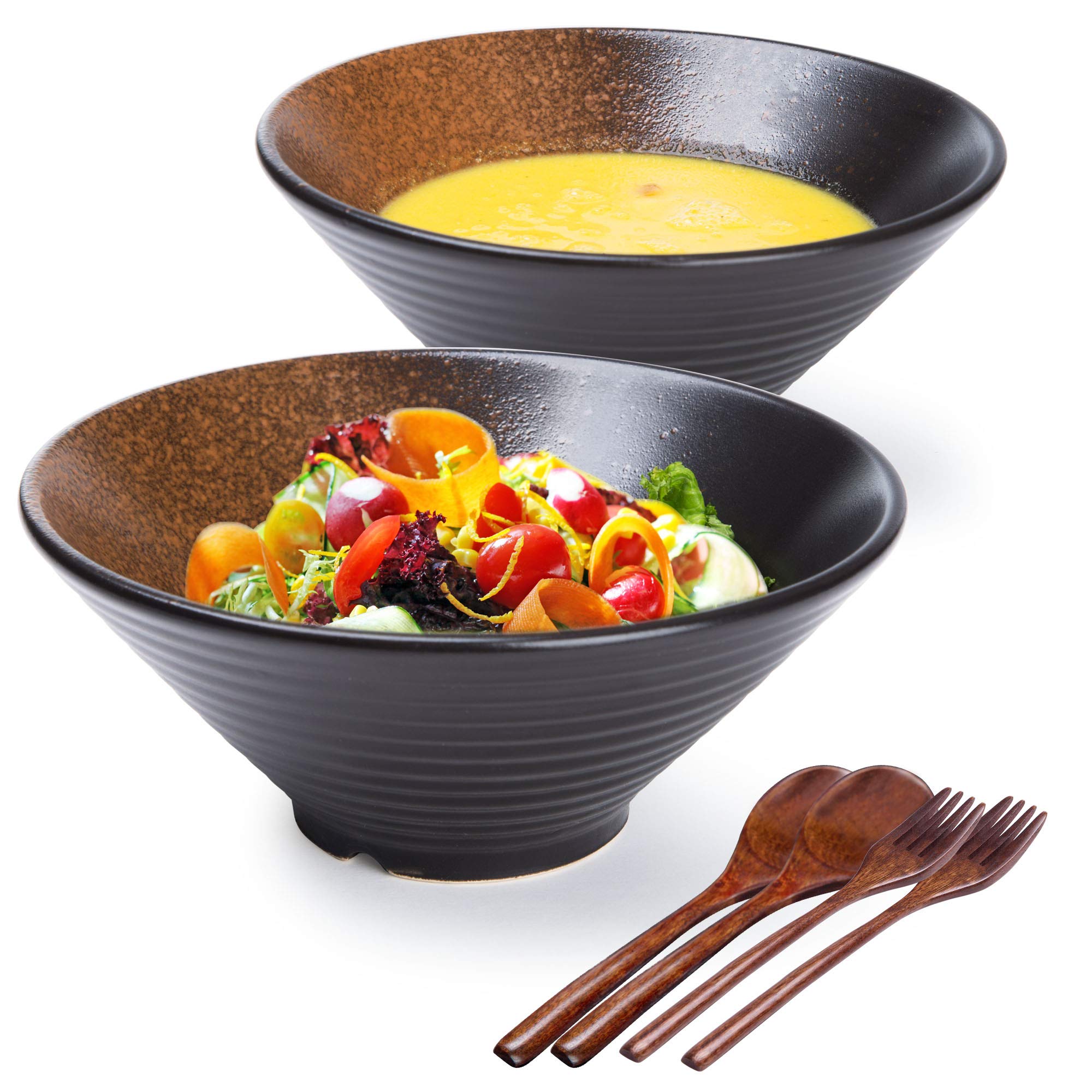 Genérico Juego de 6 tazones Grandes de Porcelana para Sopa Ramen de 2,700 ml con cucharas y Palillos, para Udon, Pasta, pho, soba, Cereales y ensaladas.
