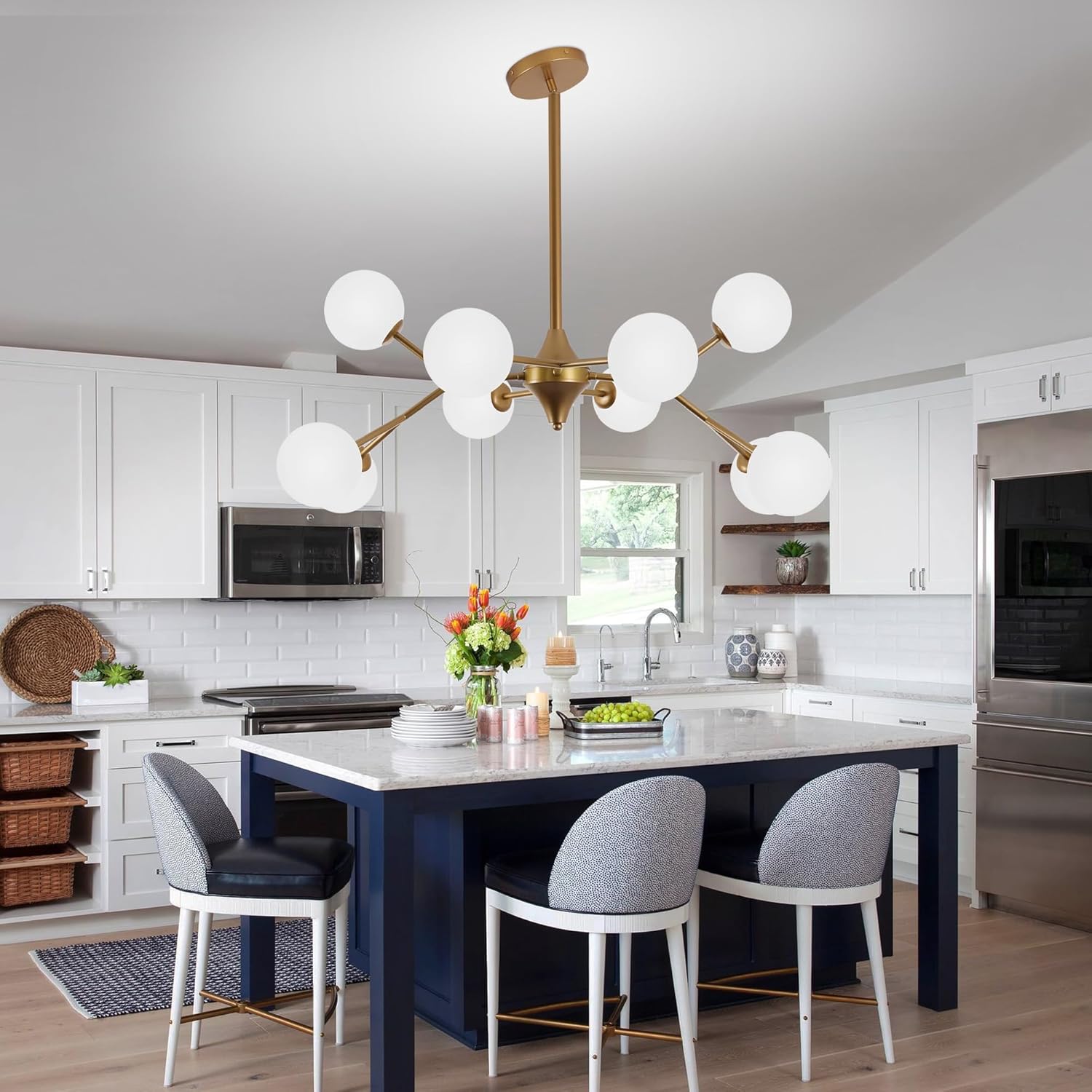 REDSTAR 39" Mid Century Modern Sputnik Chandelier, Reddish Sand Gold Globe Chandelier Over Table, 10-Light Fixture for Dining Room Kitchen Island Living Room Bedroom