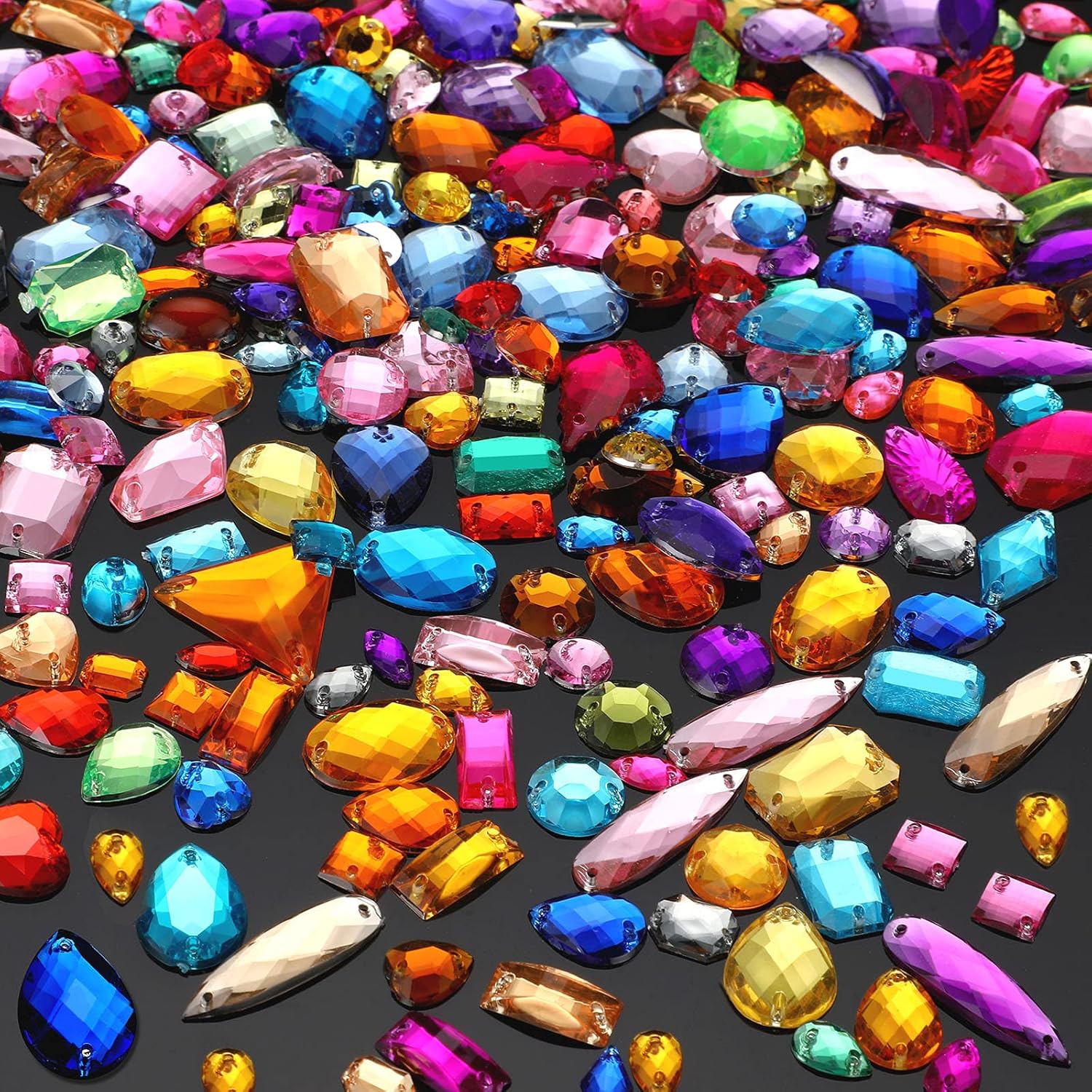 500 Pieces Sewing Gems Acrylic Sewing Crystal Mixed Shapes Sew On Rhinestones with 2 Holes for Clothes Sewing Beads Decorations (Crystal AB)