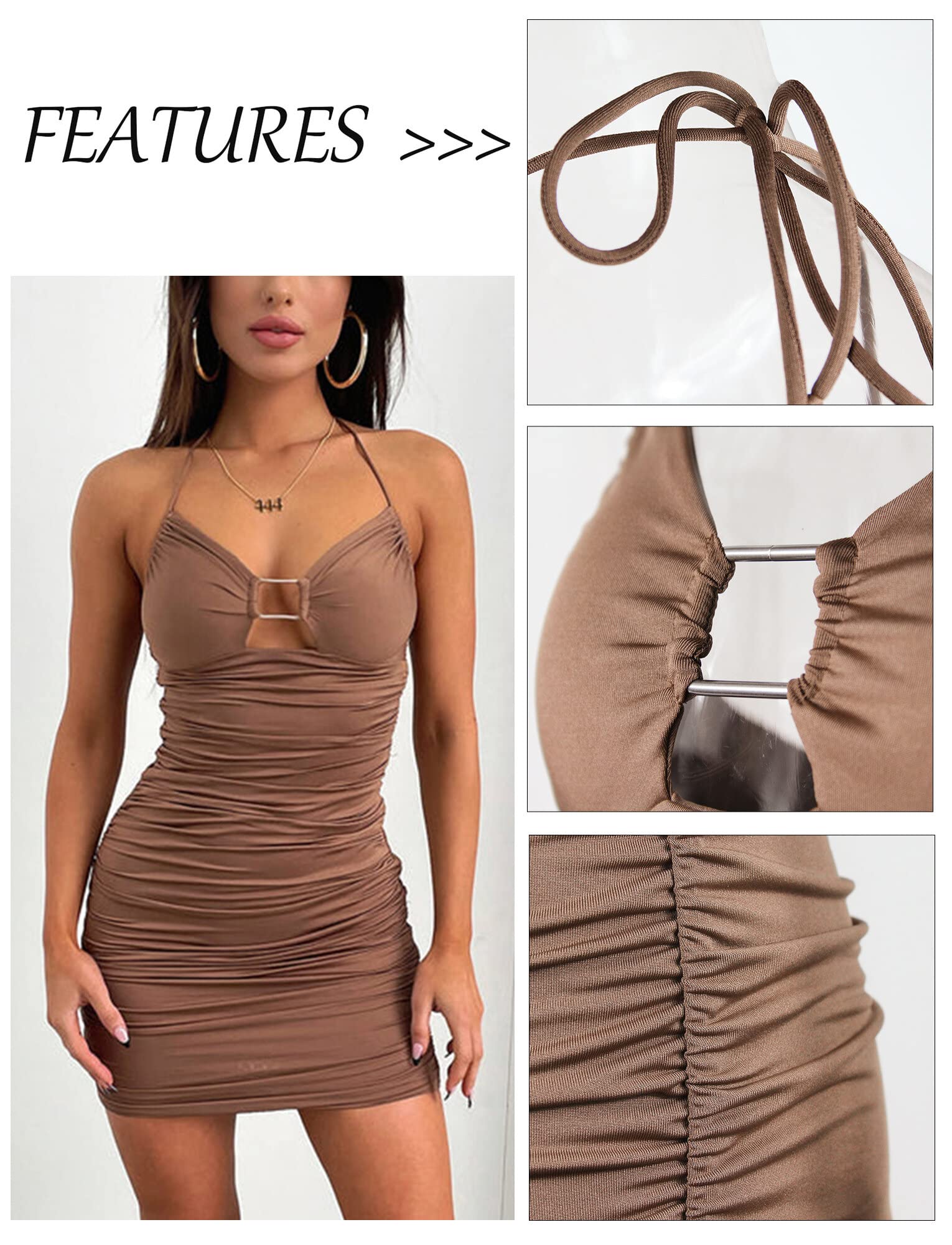 AIEOE Robe Courte Élégant Sexy Femme en V Dos Nu Robes Cocktail Femmes Moulant D'Été Party Soirée Cocktail Taille XS-L