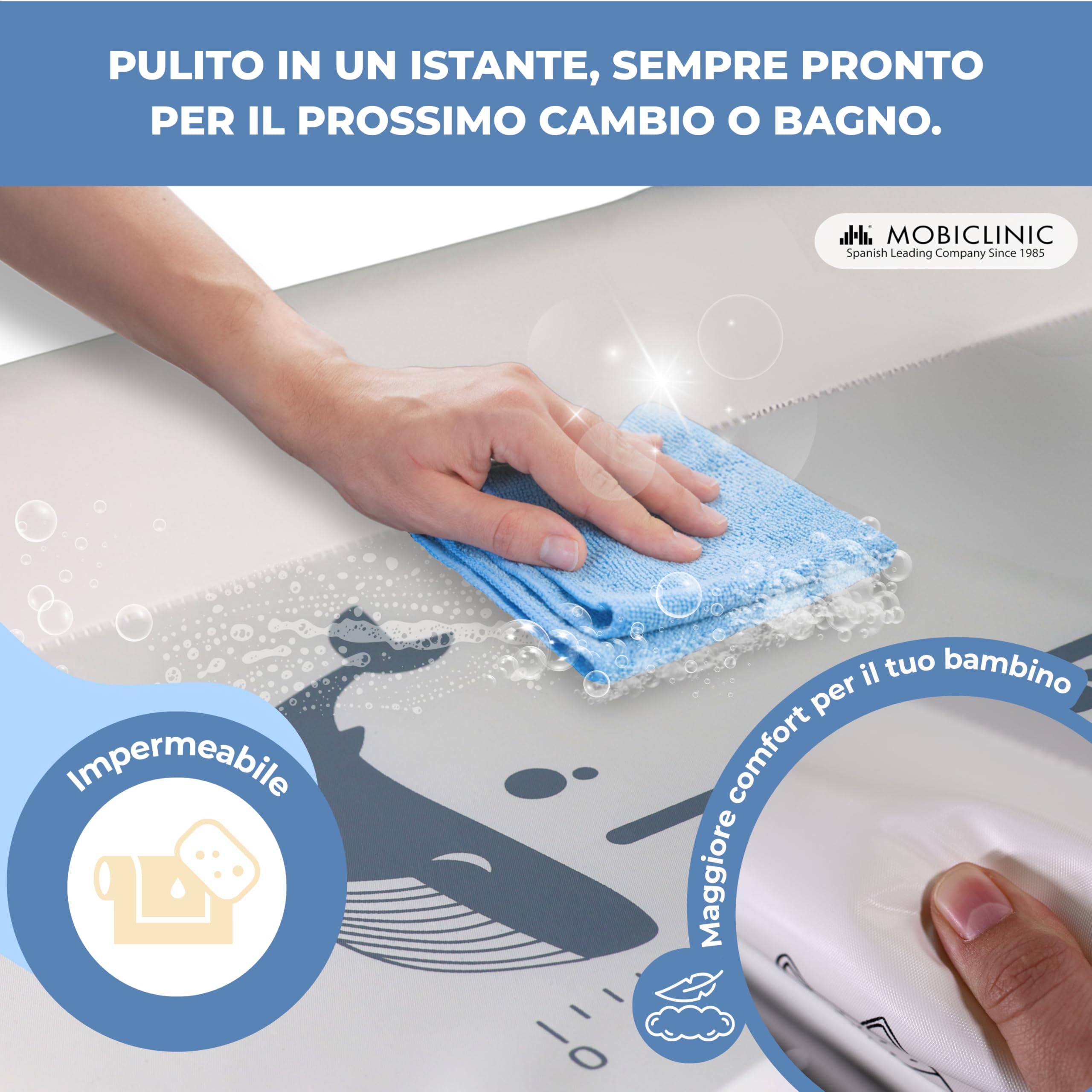 Mobiclinic Fasciatoio con vaschetta bagnetto 2 in 1, Regolabile 4 altezze, Fino a 50 kg, 0-36 mesi