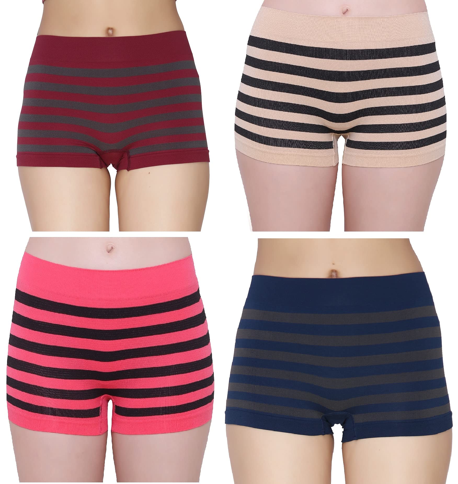 GLAMORAS¨ WomenÕs Seamless Boyshort No Panty Lines No Show Panty,Free Size (Pack Of 2 Panty) Black/Beige