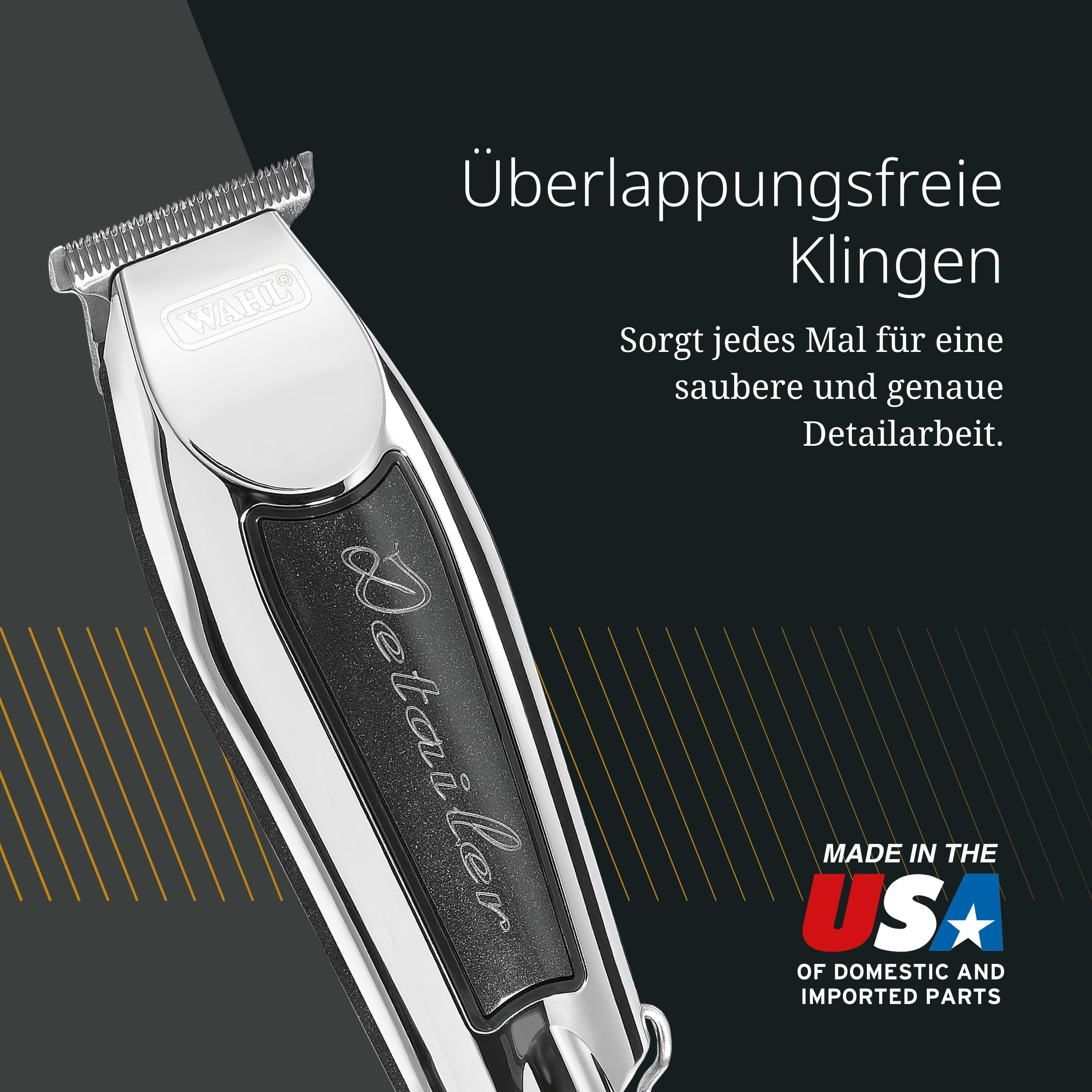 Wahl Detailer Trimmer - Leistungsstarker kabelgebundener Trimmer für Kantenbearbeitung und Detailarbeiten, schwarz/chrom