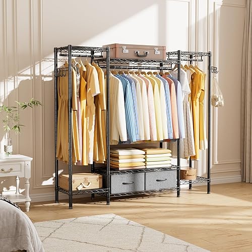 Vista 2 de Perchero para ropa Armario: organizador y almacenamiento de ropa con estantes, resistente para colgar ropa, portátil, ajustable, negro, 15.8