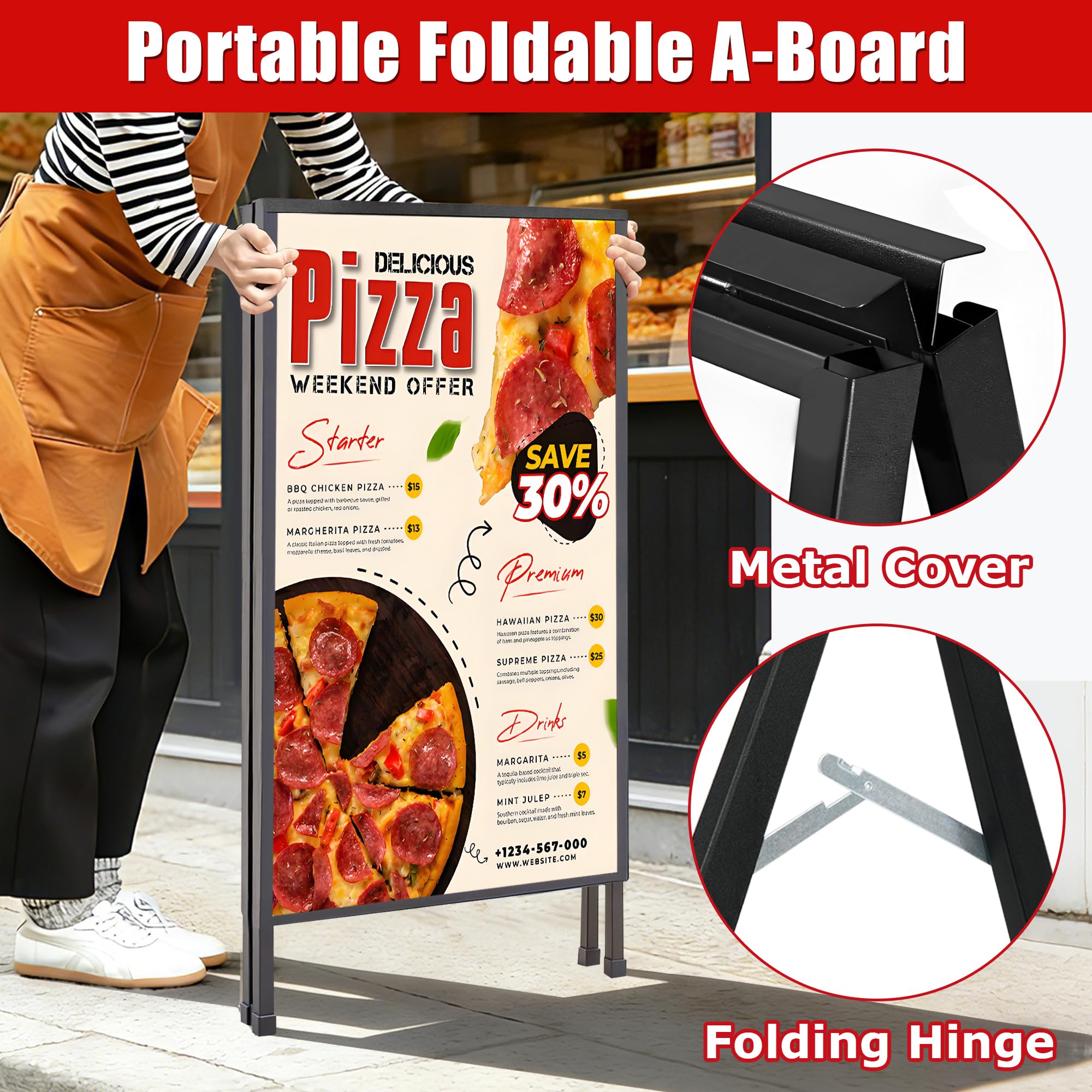 WIIGO - Carteles A1 A para pavimento con marco, doble cara, soporte de exhibición de carteles con 2 cubiertas antirreflejos y tableros corrugados para negocios, restaurantes, publicidad