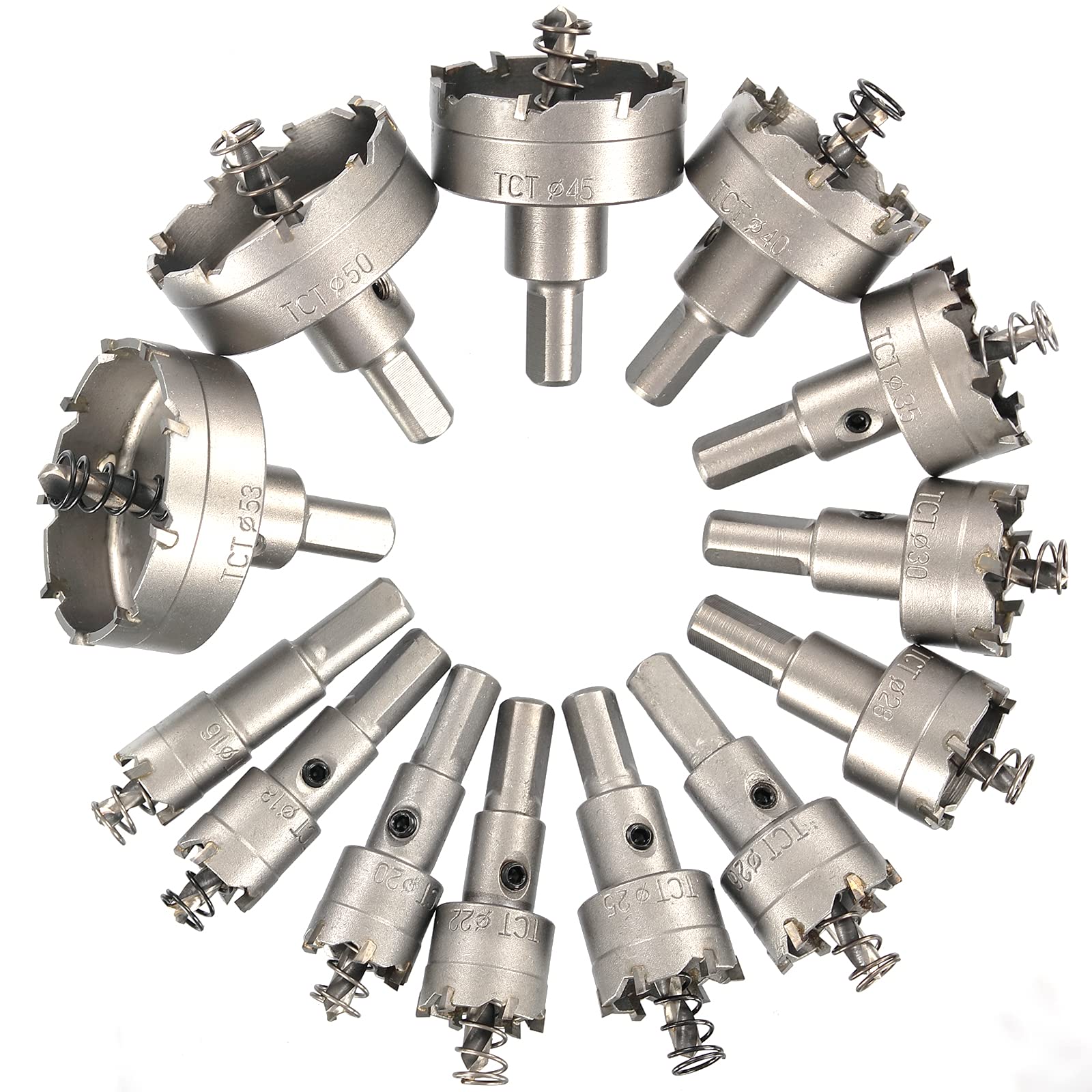 TCT Hole Saw Set, 16-53mm Tungsten Carbide Tipped Hole, 13 Pcs Carbide Hole Saw Kit with Titanium Pl