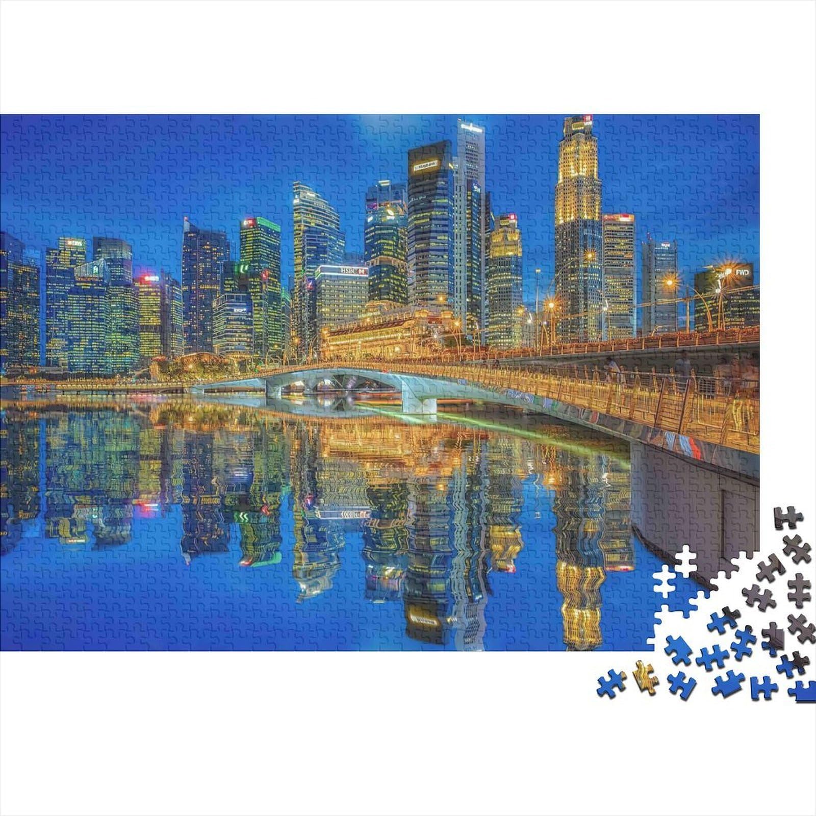 City Skyline at Dusk 1,000 Pieces Recycled-Cardboard For Adults No Puzzle Dust NYC Skyline Reflection Jigsaw Puzzle for Wall Decorations And Gifts Great Gift Idea 38x26cm/1000pcs