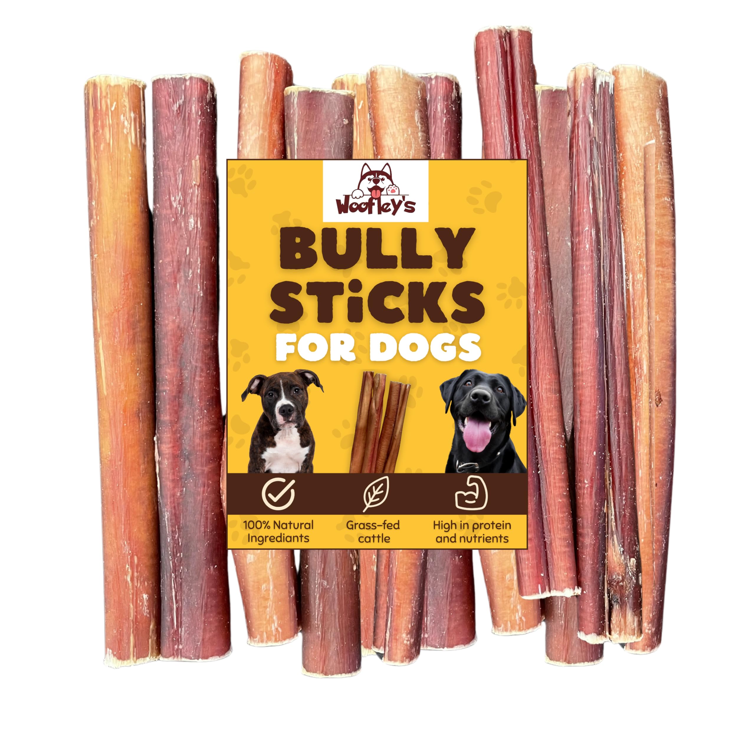 Woofley's 6" Regular Sized Buffalo Bully Sticks - (25 Count) - Bully Sticks for Dogs - Long Lasting Bully Stick Dog Chews