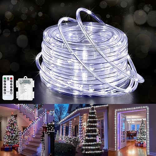 Miniatura 18 de Jnaurb Luces de Cuerda a Batería para Exteriores, 33 Pies 100 LED 8 Modos Luces de Cadena a Batería, Luz de Hadas de Navidad Impermeable con Control