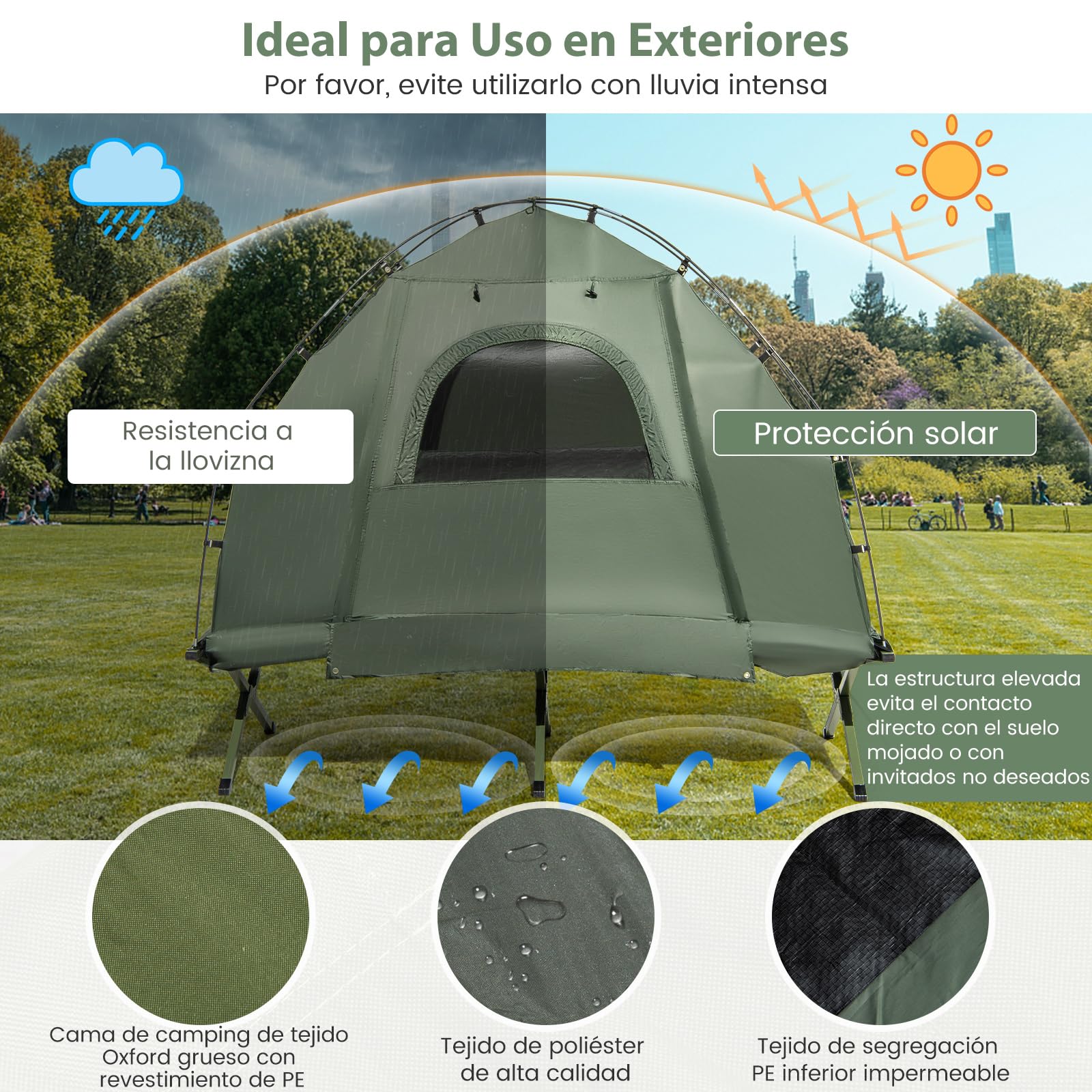 COSTWAY Tienda de Campaña para 1/2 Persona, 5 en 1 Tienda Camping con Cama Plegable Camping, Colchón de Aire, Almohada, Saco de Dormir, Tienda Iglú Impermeable Bolda de Transporte
