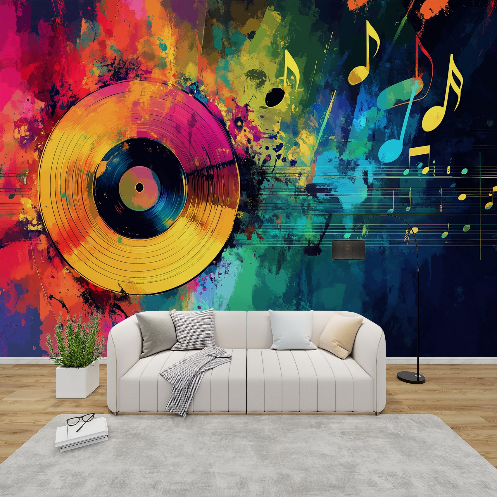 AevuCub Music Themed Mural Wallpaper for Living Room Bedroom Decor - Vinyl Record Wall Mural, Musical Wall Art, Non-Woven Photo Wallpaper 3D Effect, 400x280 cm