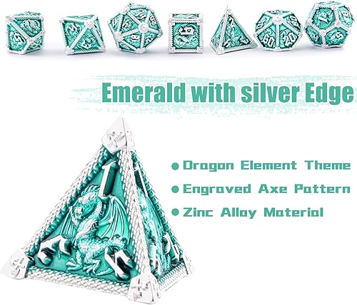 Miniatura 3 de AUSTOR Juego de dados DND de metal de 7 troqueles de Calabozos y Dragones con caja de dados poliédricos D20 D12 D10 D% D8 D6 D4 dados de metal para