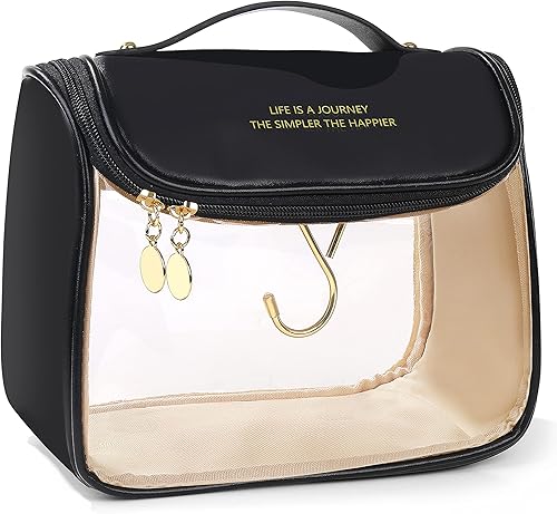 Bolsa de maquillaje transparente portátil con gancho, bolsa de aseo de viaje impermeable, trae bolsa de cosméticos para el cuidado de la piel,
