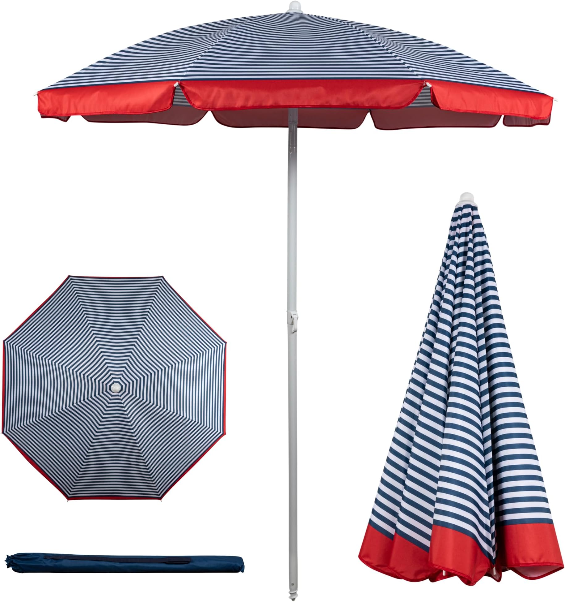 PICNIC TIME ONIVA - a brand 822-00-333-000-0 5.5 Ft. Portable Beach Umbrella Outdoor Furniture, Blue Pinstripe Pattern
