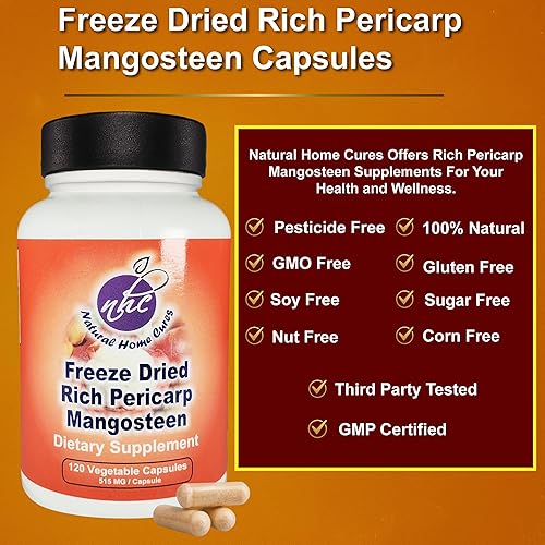 Miniatura 5 de Natural Home Cures Cápsulas de pericarpio de mangostán  Polvo orgánico liofilizado con 61,800 mg de fuerza, rico en más de 56 potentes xantonas y