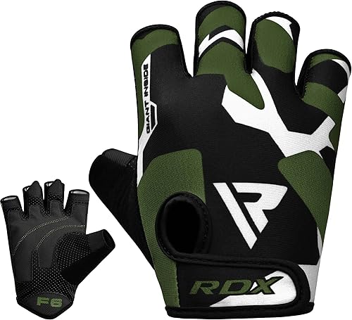 Miniatura 7 de RDX Guantes de levantamiento de pesas para gimnasio, entrenamiento de fitness, palma acolchada antideslizante, equipo de entrenamiento de fuerza