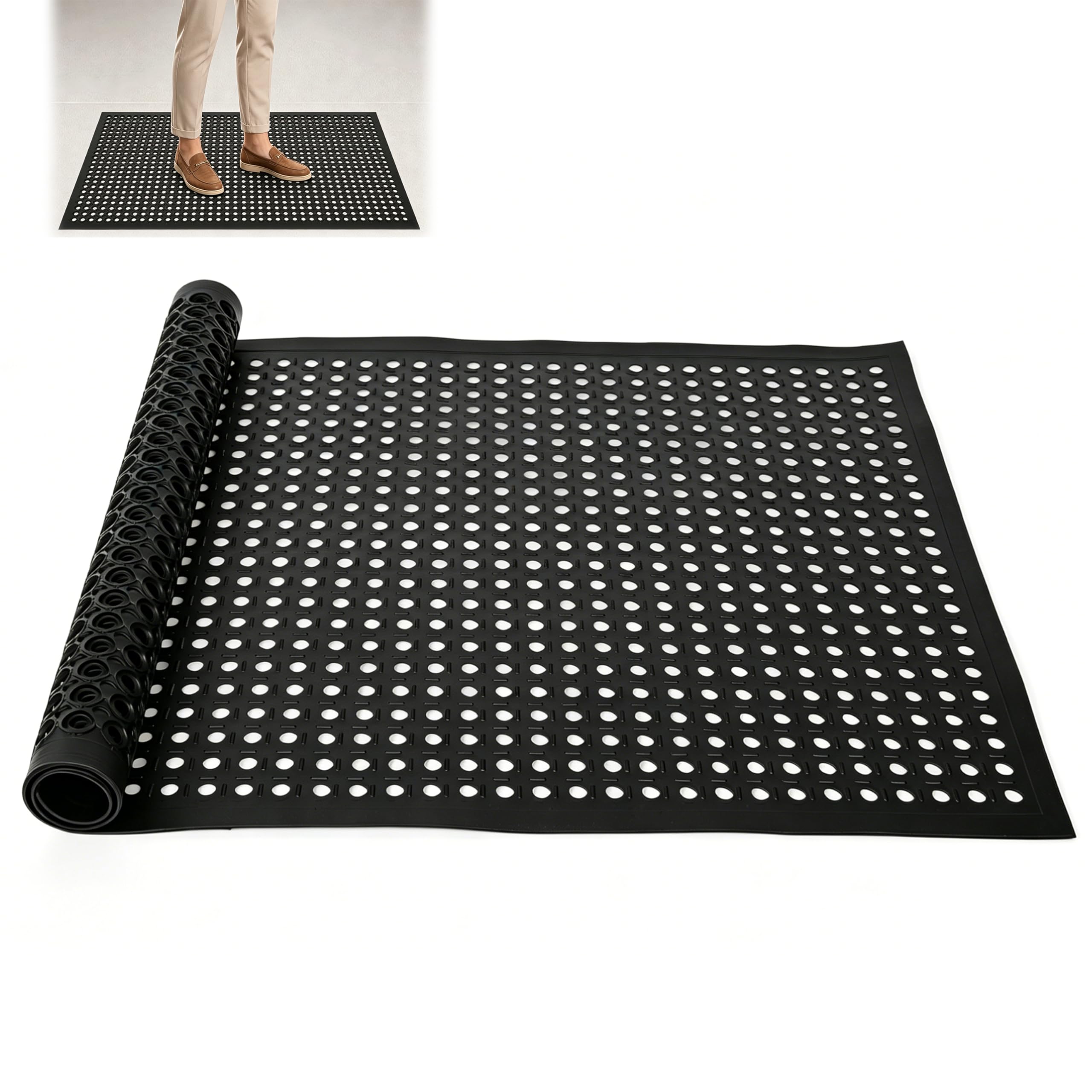 MYOYAY Alfombrilla de Goma con Anillos de Goma 90 x 150 cm, Alfombrilla de Panal Grande de Goma para el Exterior, Felpudo Perforado, Alfombra Antideslizante para atrapar la Suciedad