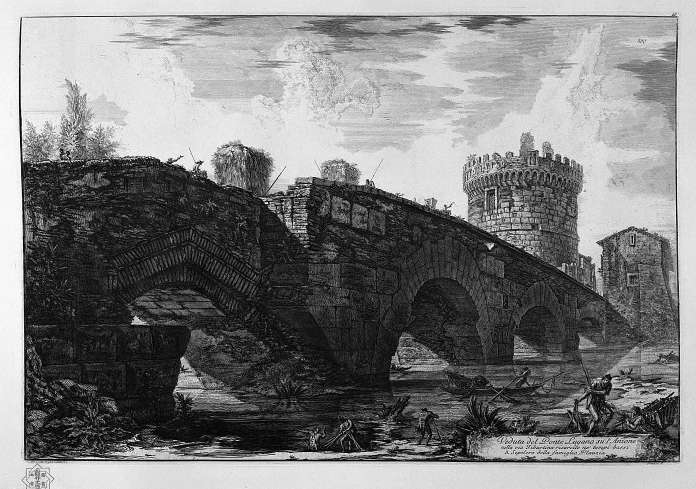SERENDIPITP Retro Picture Poster Wall Art Pictures Painting Veduta Del Ponte Lugano Su L'anione Nella Via Tiburtina Risarcito Ne'tempi Bassi by Battista Piranesi for Wall Decor 60x90cm