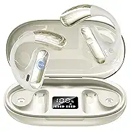 Open Ear Headphones, Bluetooth 5.4 Wireless Earbuds with Ear Hooks, 40H Playtime, AI Clear Call, LED Display Charging Case, IPX7 Waterproof Sports Earphones for Running Workouts Commute, Khaki