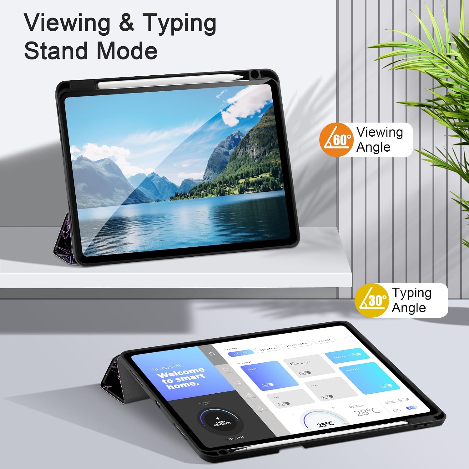 DONGKE Case for iPad Pro 11 inch (M5 2025 / M4 2024, 6th & 5th Generation) – [Built-in Pencil Holder] Ultra Slim PU Leather Trifold Stand Cover with Soft TPU Back, Auto Wake/Sleep, Sun & Moon
