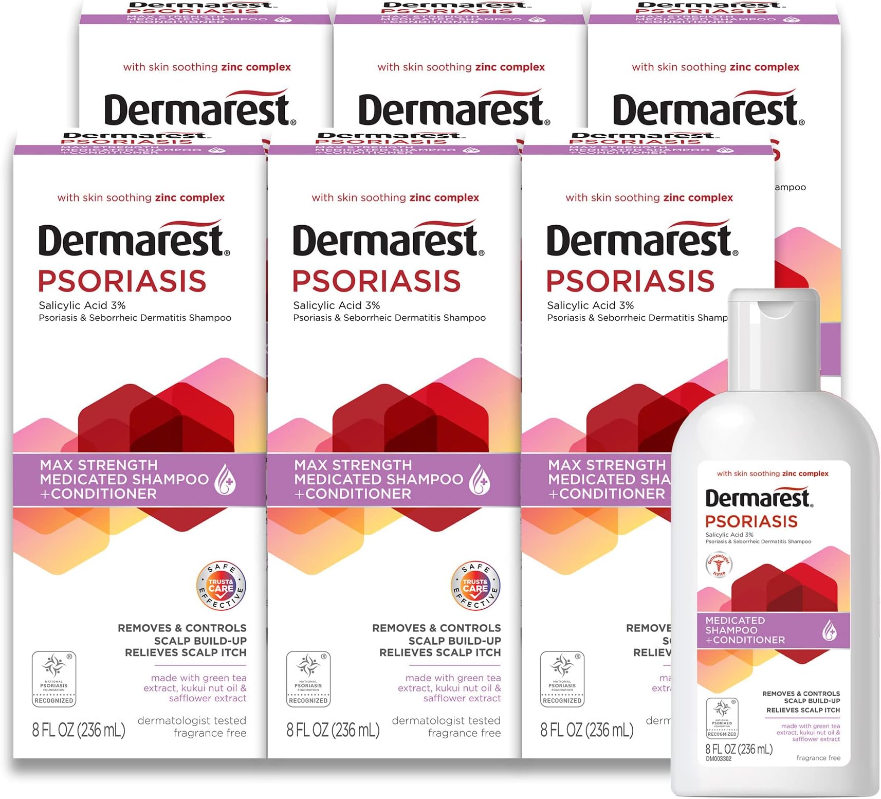 Dermarest Medicated Shampoo Plus Conditioner for Psoriasis, 8 fl oz (6 Pack)