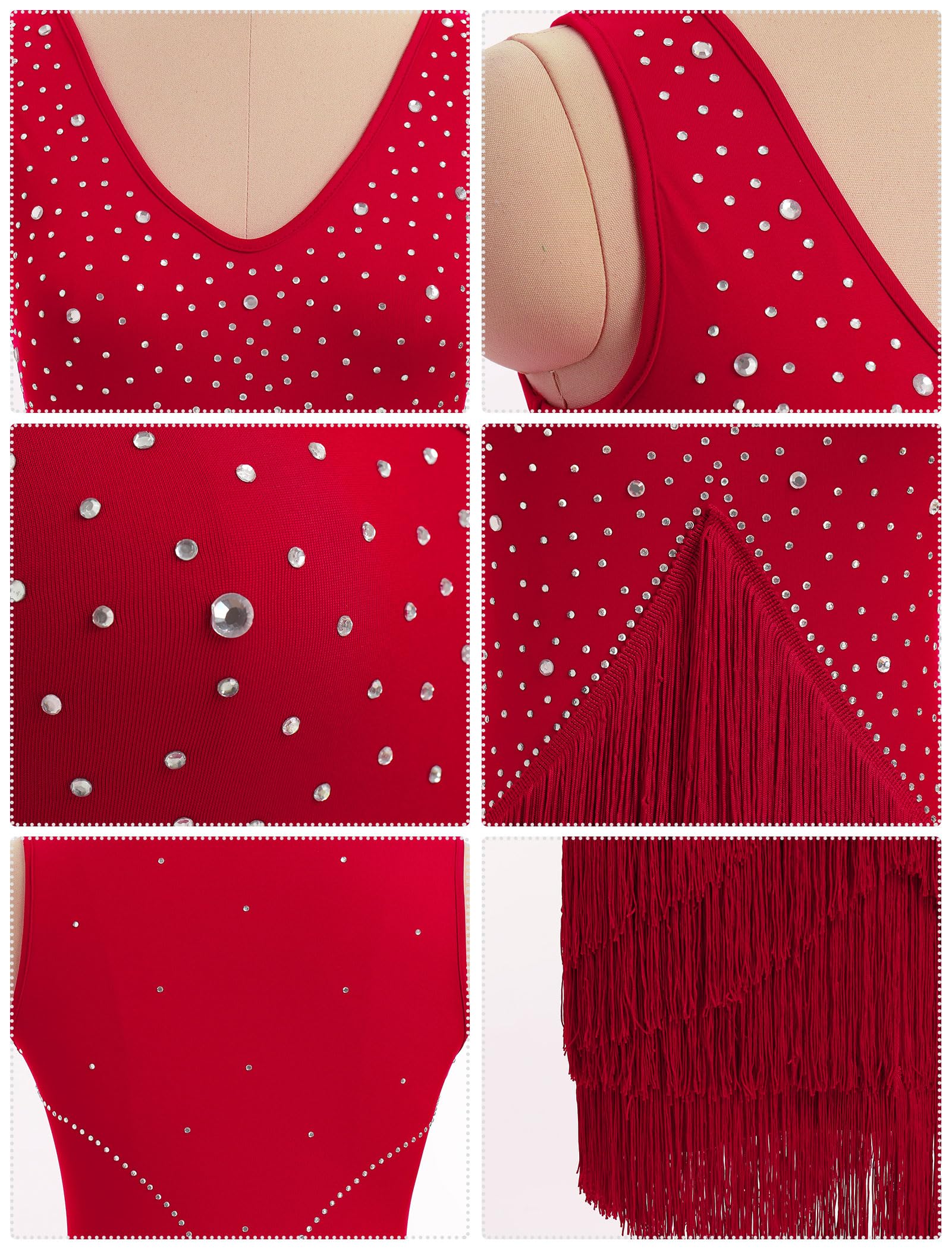 IDOPIP Damen-Kleid mit Fransen, Latein-Tanzkleid, Pailletten-Quaste, 1920er-Jahre, Flapper-Kleid, glitzernd, Salsa, Cha, Cha, Tango, Ballsaal, Tanzkostüm