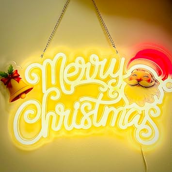 Merry Christmas Neon Light Signs, Dual USB-A/USB-C Powered Christmas Festival LED Neon Light Wall Decor Art Neon Sign Light for Kids Room Birthday Party Light Bar Recreational Wedding Party