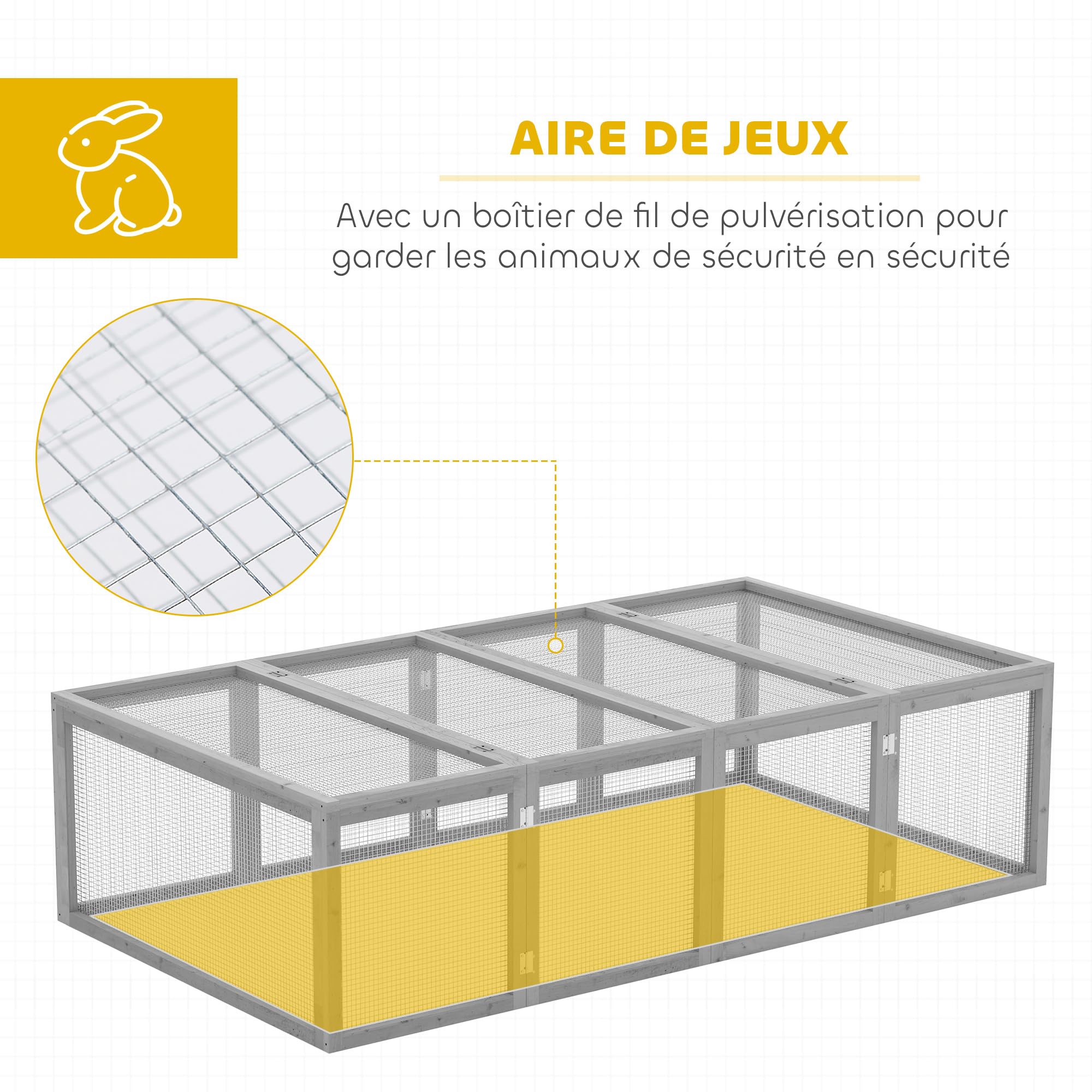 PawHut Clapier Cage à Lapins extérieur intérieur 2 Portes supérieures 181L x 100l x 48H cm Bois Massif Gris