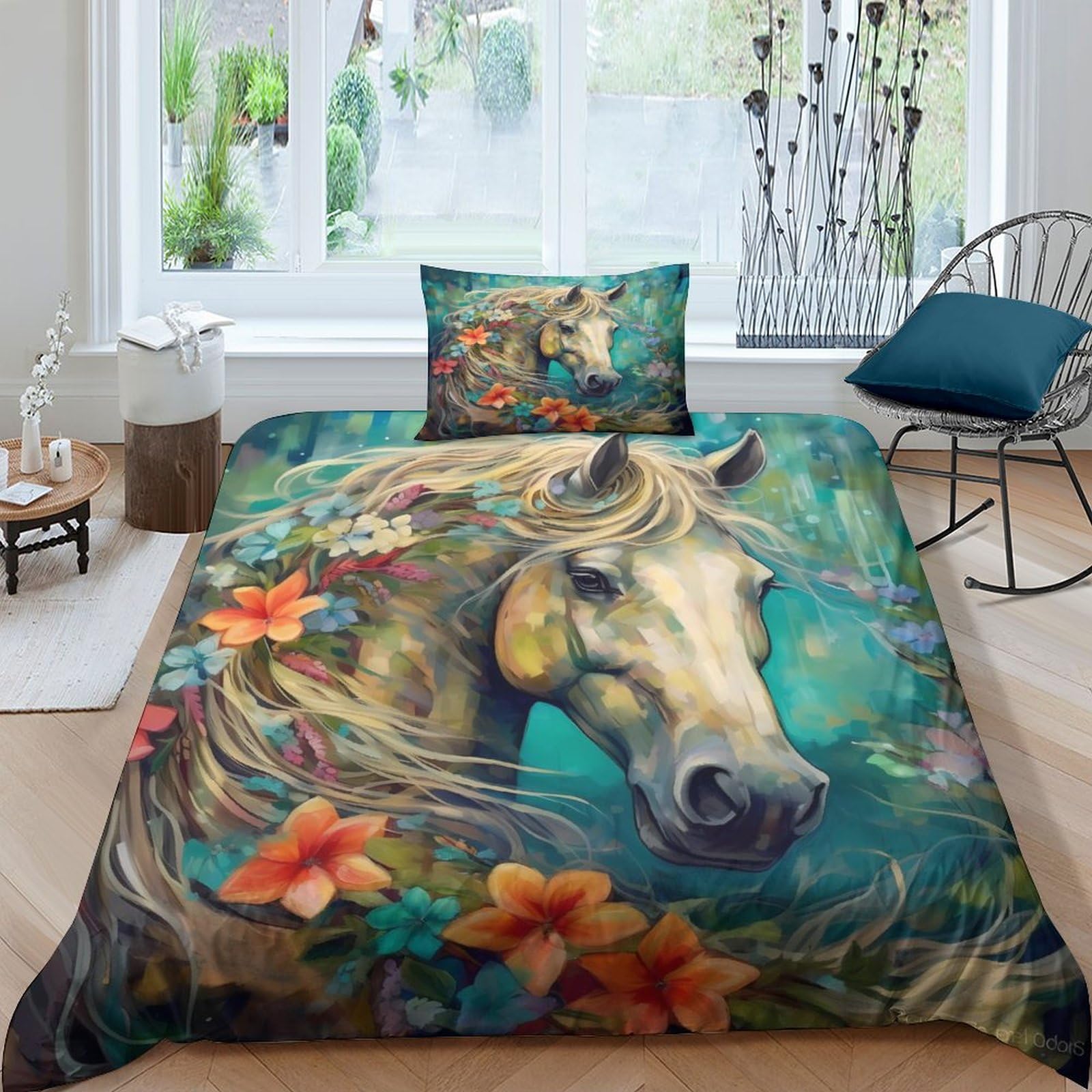 Parure de lit animaux 3D housse de couette fleurs pour chambre enfant et adulte single 135x200