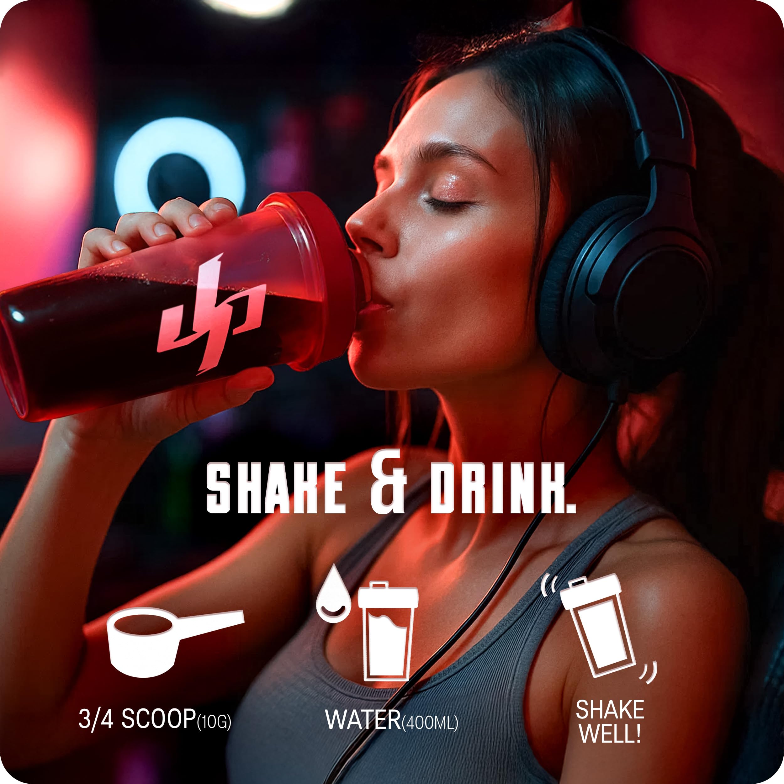 UP-GRADE Gaming Booster – Polvere per Energy Drink per Focus ed Energia – 200 mg di Caffeina, L-Tirosina, Taurina, Vitamine e Magnesio – Bevanda Chiara e Rinfrescante – 40 Porzioni (400 g)