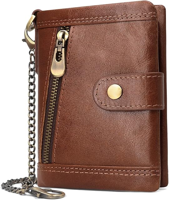 HNOOM Mens Wallet RFID Blocking Real Leather Wallet Mens with Chain Slim Bifold Wallet for Men with Coin Pocket and 17 Credit Card Holders, Mens Leather Wallet Coin Purse for Men with Gift Box(Coffee)