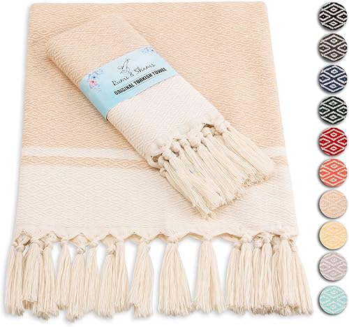 Vista 14 de Rumi & Shams - Toallas de mano turcas estilo bohemio de granja 2 toallas de cocina de algodón aguamarina - 16 x 32 pulgadas