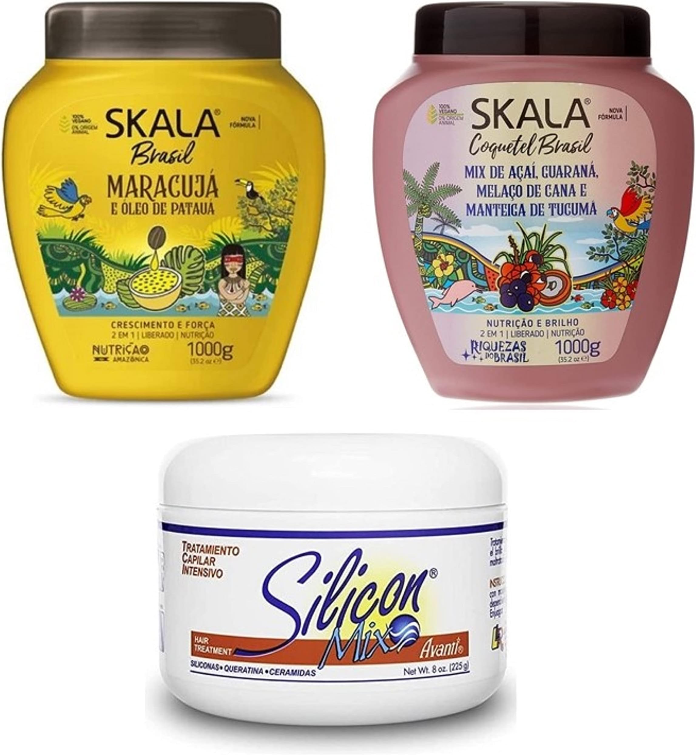 Skala Hair Treatment Cream 35.27Oz (MARACUJA) Passion Fruit + SKALA Hair Treatment Cream (COQUETEL BRASIL), Brazilian Cocktail MIXED, 35.27 Ounce FREE 100 ml Gota Dourada Tonic