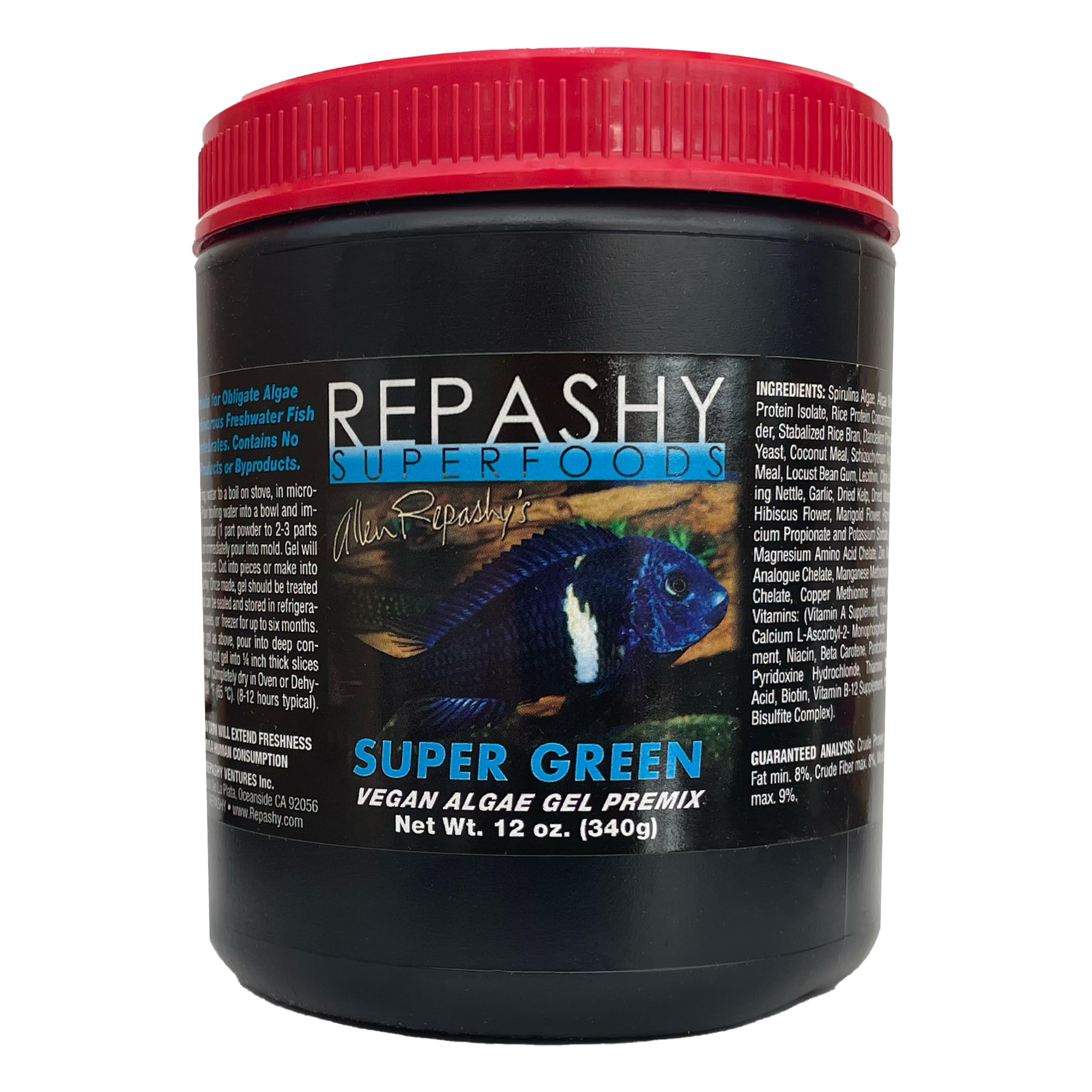 Repashy Super Green – Complete Gel Fish Food for Herbivorous and Algae-Grazing Species Including Plecos, Mbuna, and Tropicals, 340g