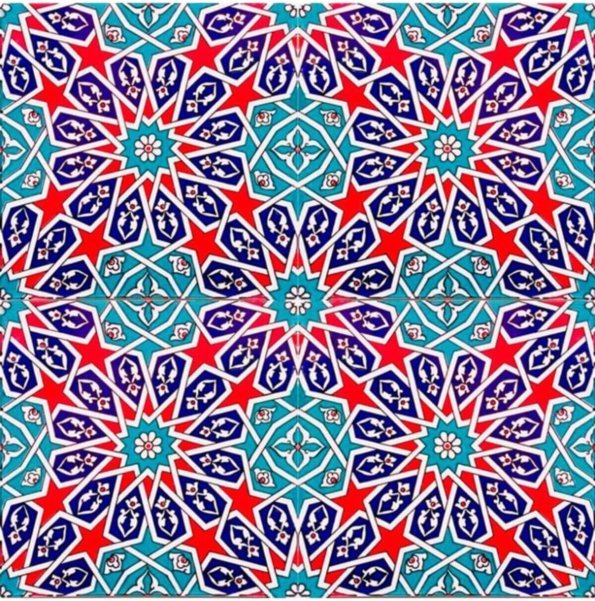SODEF Tile Geometric Iznik Red Ceramic Art, Decorative Wall Hanging, Home Decor, Kitchen Backsplash, Bathroom Accent, Square Design, One Size - One Size