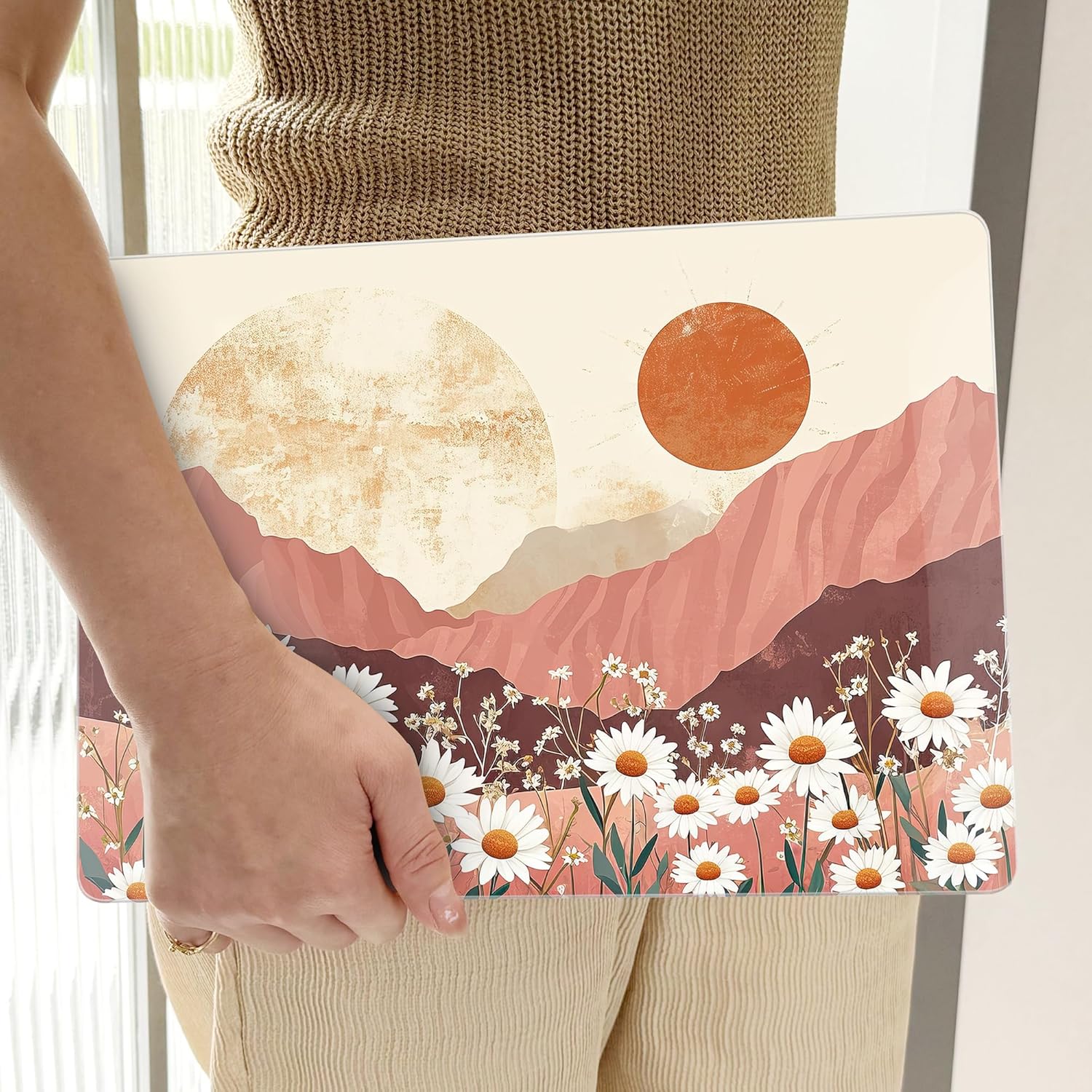 TWOLSKOO for MacBook Air 15 inch Case 2025 2024 2023 Release M4 A3241 M3 A3114 M2 A2941, Plastic Hard Shell & Screen Protector & Keyboard Cover & Type C Adapter, Mountains & Daisies - Image 7