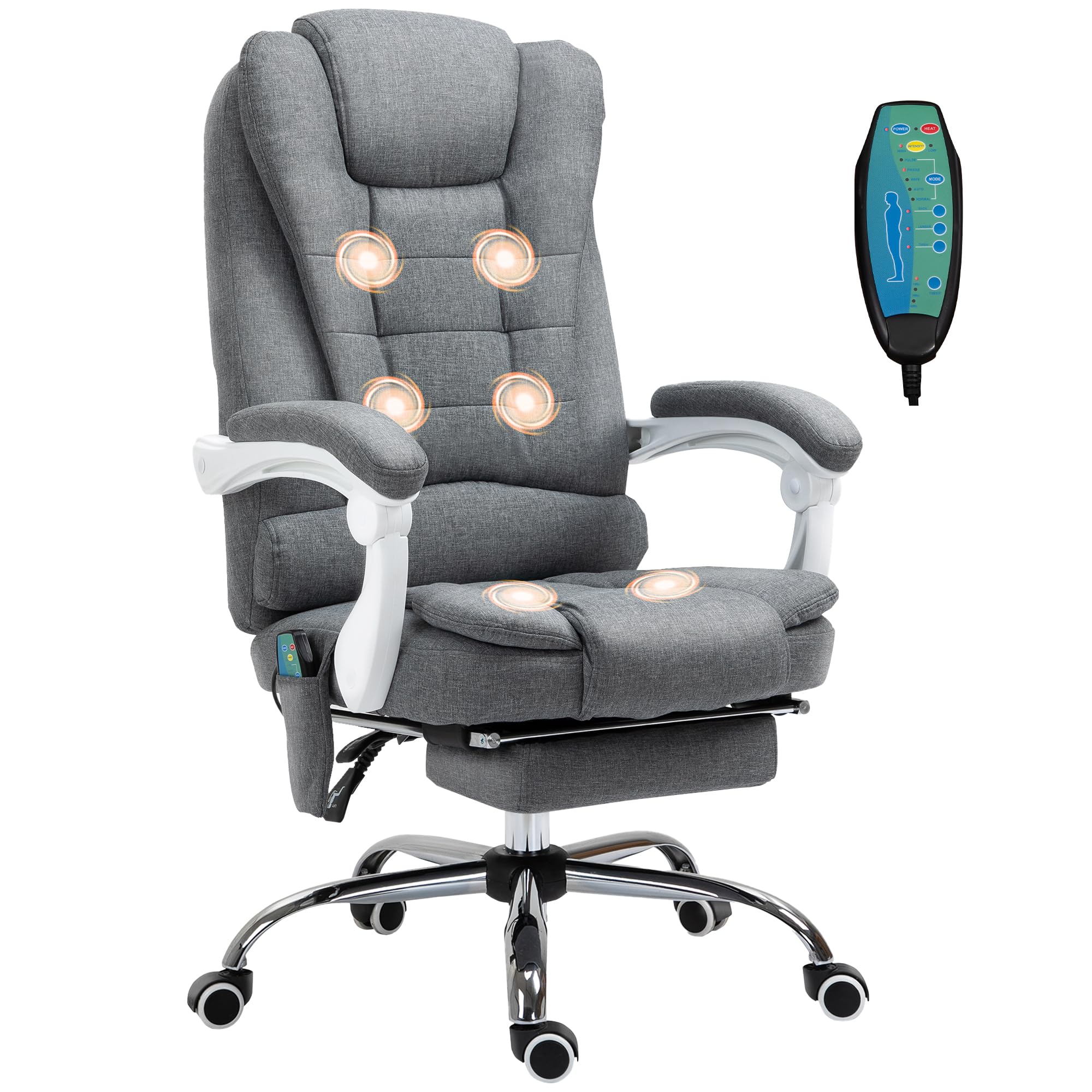 Vinsetto Ergonomic Massage Office Chair with 6-Point Vibrating & Heated Lumbar Support, Executive High Back Computer Desk Chair with Footrest, 135° Reclining, Breathable Linen Fabric, Grey — image 1