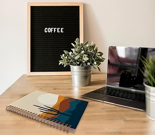 Miniatura 3 de NEGIGA Cuaderno abstracto bohemio con espiral, rayado verde, amanecer, sol, sol, rayos, 8.3 x 5.5 pulgadas, tapa dura, con rayas universitarias,