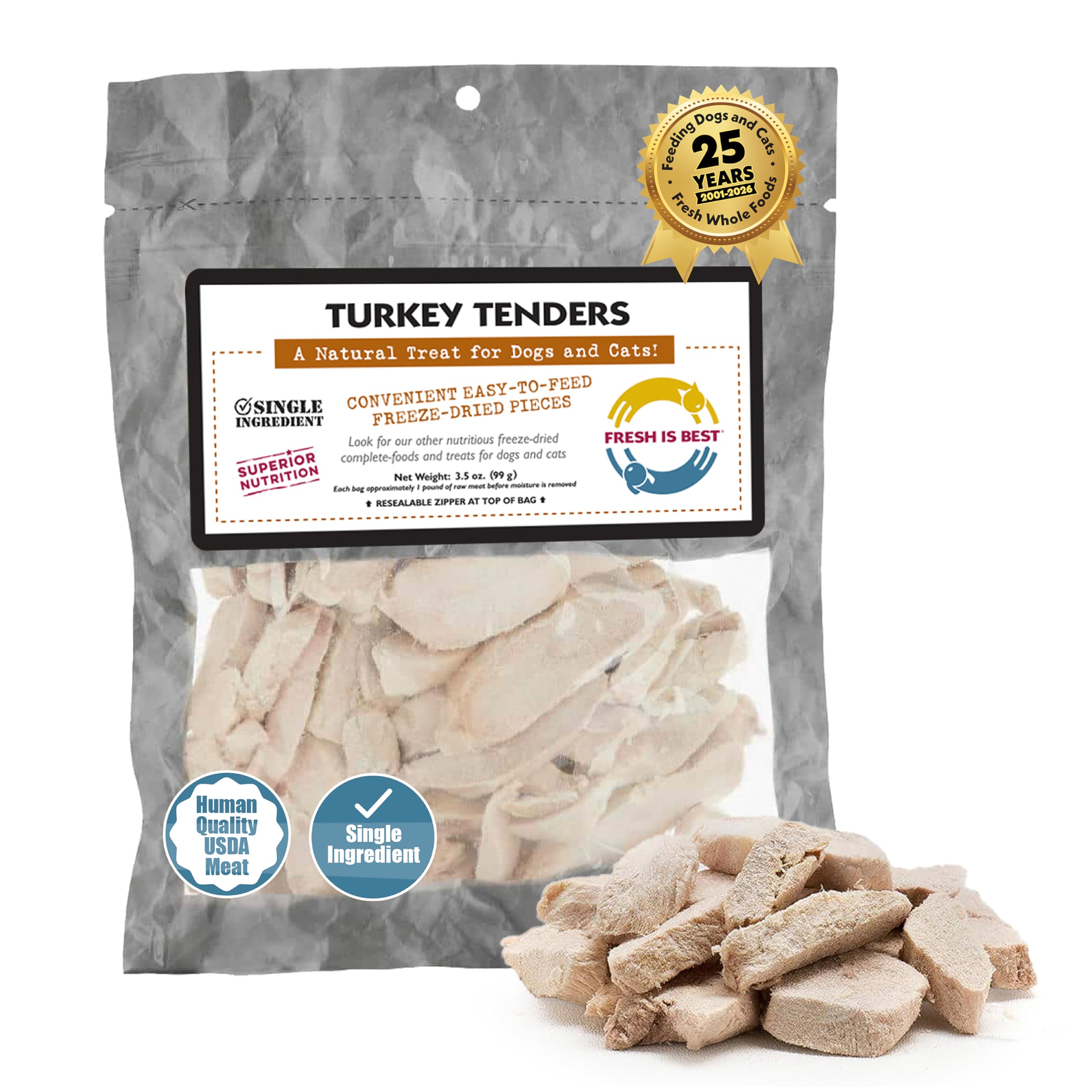 Fresh Is Best Freeze Dried Turkey Tender Pet Treats, 3.5-ounce bag