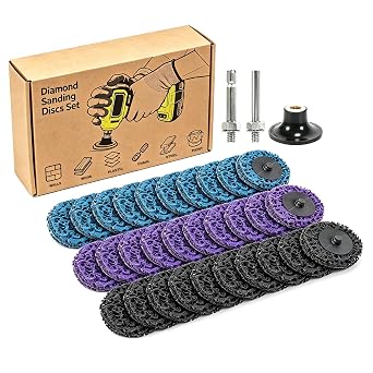 2" Quick Change Diamond Sanding Discs Set | Easy Strip Wheels for Drill Die Grinder Accessories, Paint Remover Tool for Rust, Oxidation, Paint Removal with 1/4" Holder