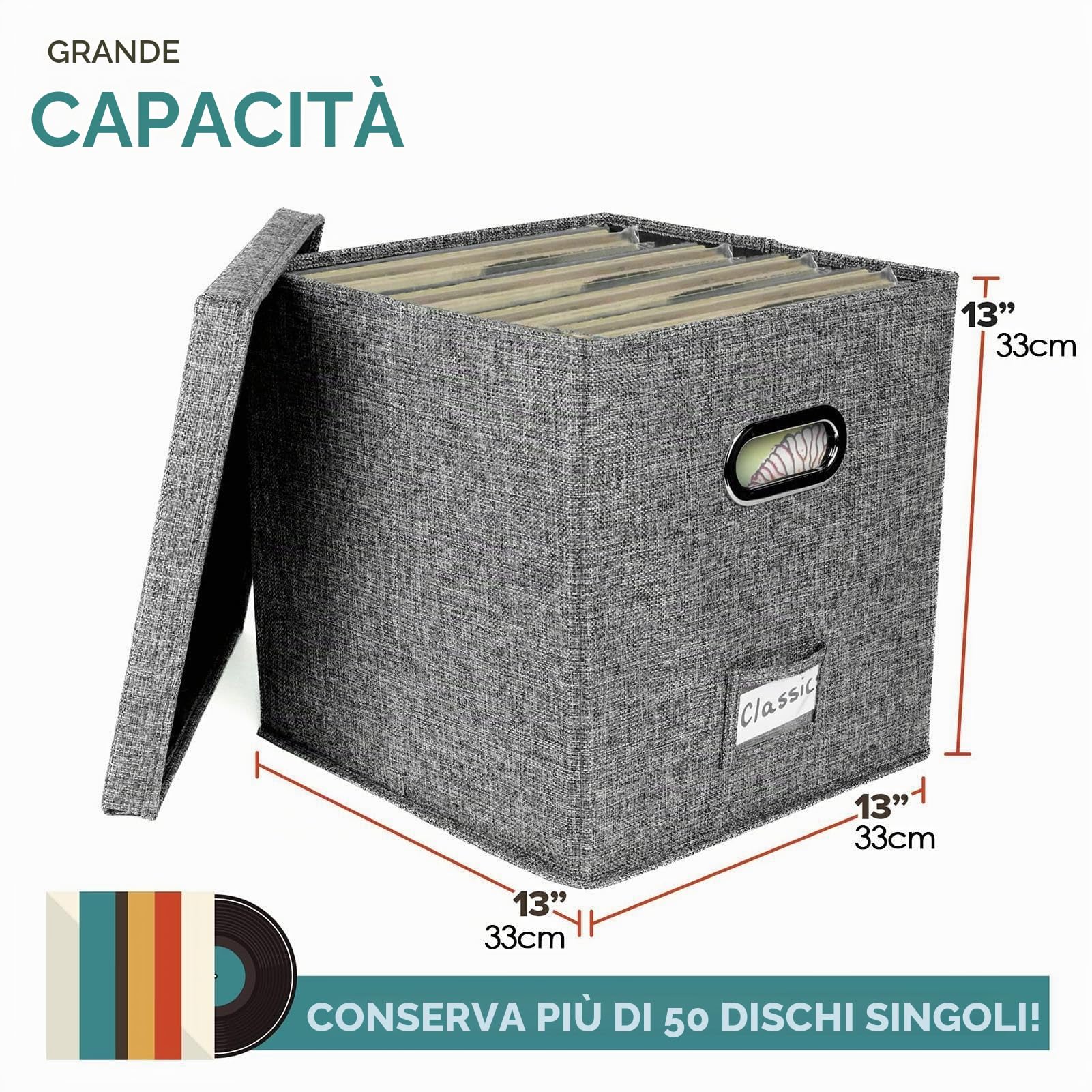 Scatola portaoggetti per dischi in vinile, impilabile e robusto, portatile, per ufficio, per gli amanti dei dischi, può contenere fino a 50 album