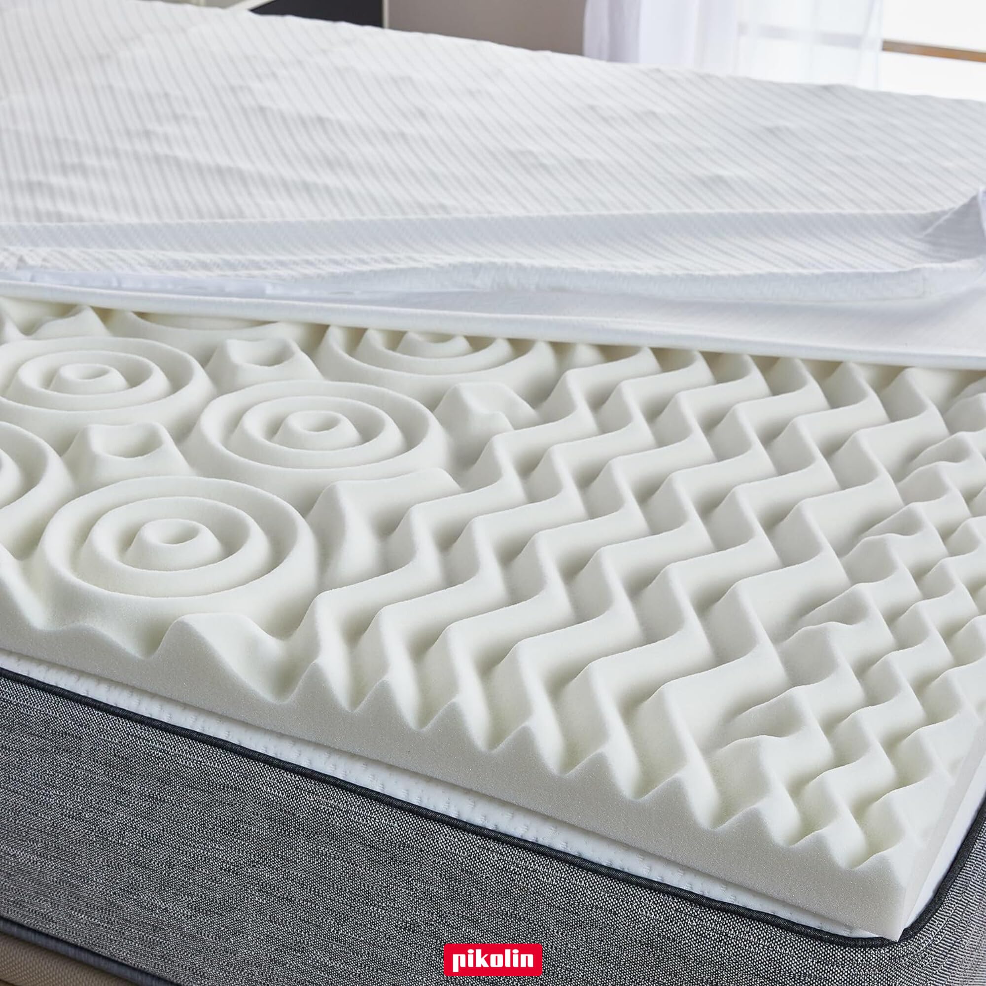 PIKOLIN Topper Singolo 80 x 190 cm Memory Foam Spessore 7 cm - Coprimaterasso da Hotel con Supporto Multizona Adattivo, Sfoderabile e Traspirante