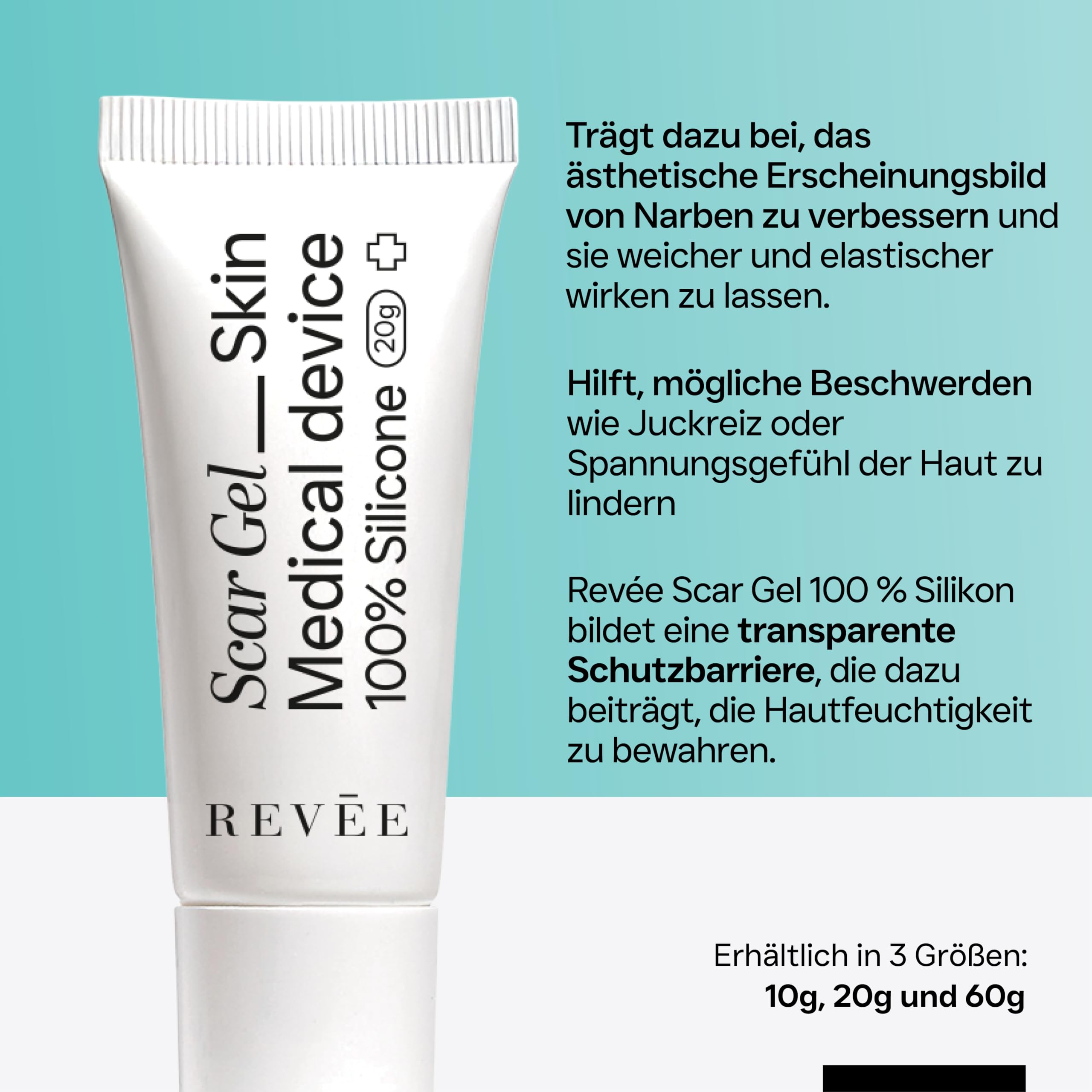 REVÉE Scar Gel 20g Narbengel für Gesicht und Körper - Narbensalbe Nach Op, Silikon Narbengel 100% Iges Medizinisches, Narbencreme Nach Op Transparentes, Geruchloses, Schneller Absorption, Scar Cream