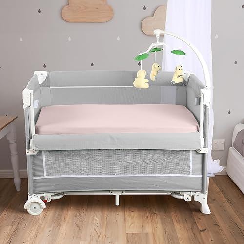 Miniatura 4 de Paquete de 2 sábanas de muselina para cuna, sábana bajera elástica compatible con Graco Pack n Play, material suave y transpirable, niebla y rubor