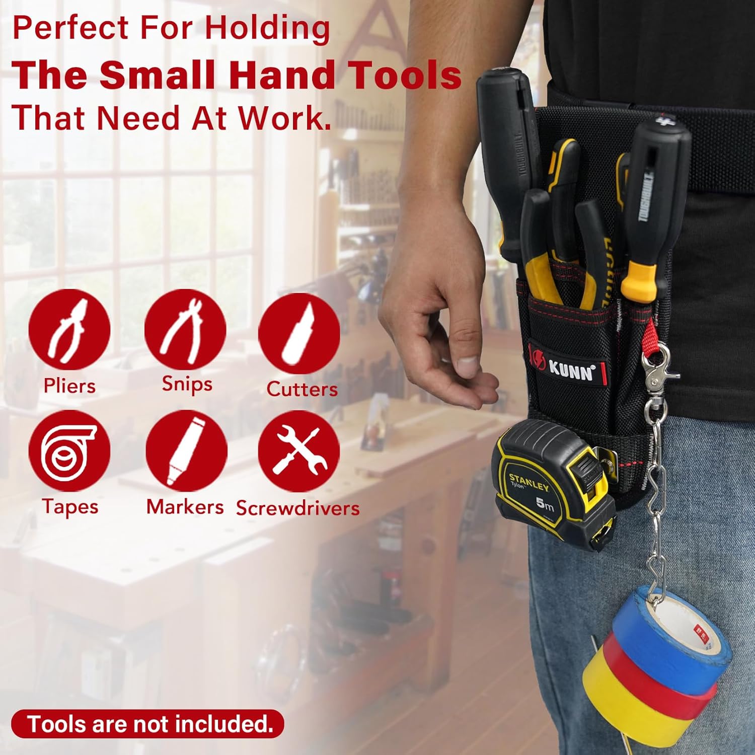 KUNN Small Tool Pouch with Belt Clip, Utility Tool Organizer with Tape Measure Holder, Electrician Tool Pouch for Belt - Image 4