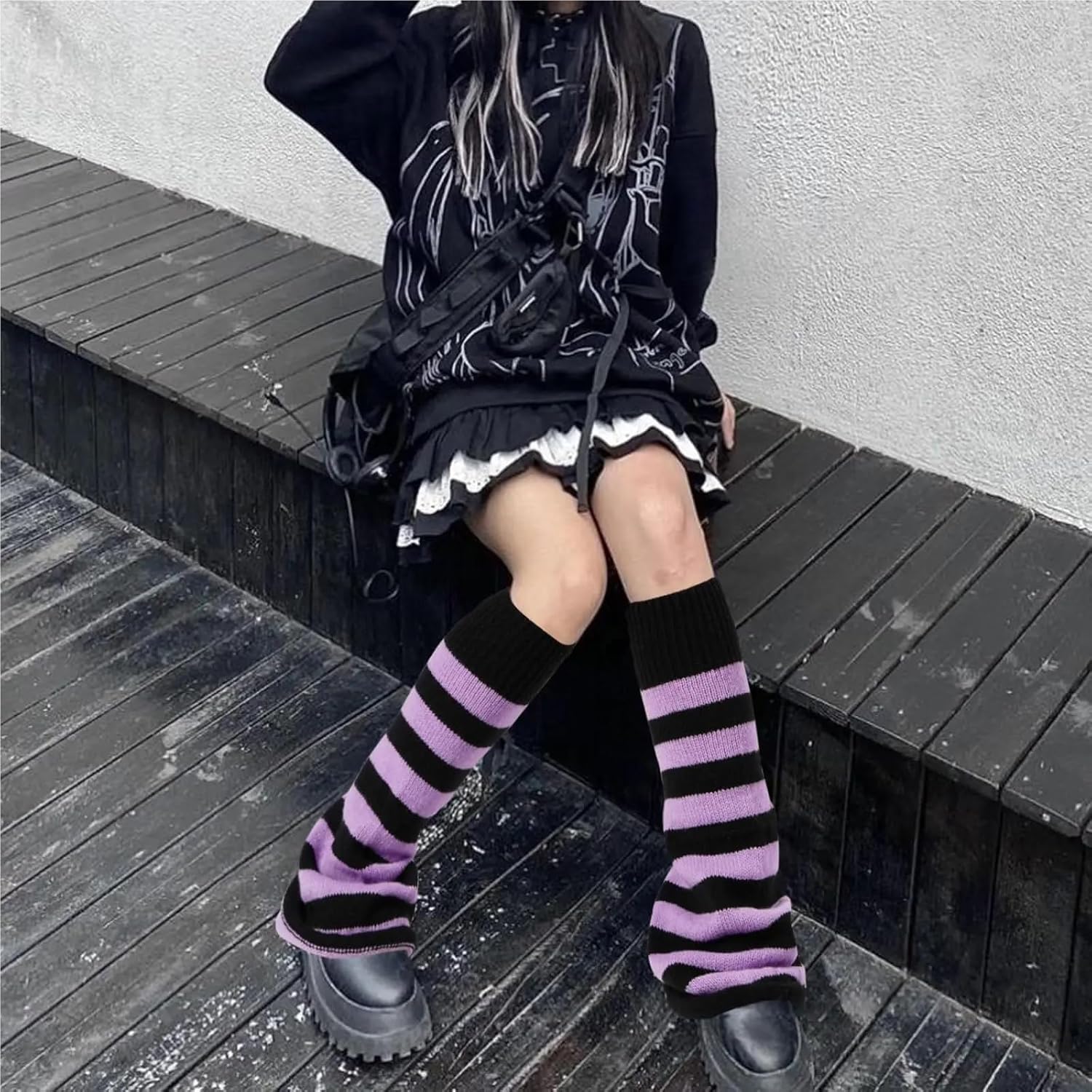 Leg Warmers 2pairs Autumn and Winter Cute Girls' Knee-High Leg Covers Legs Covers Cute Knitted Legs Warmers for Women(WZ015-BK)