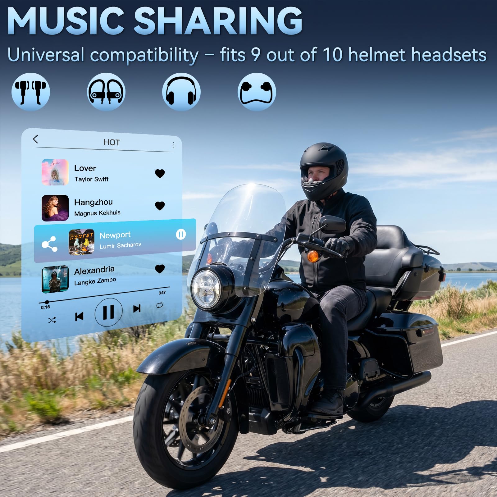 Intercom Moto Duo pour 2 Casques – Bluetooth 5.4, Partage Musical, Portée 500 m, IP56, Compatible avec Tous Casques – 2 Pièces